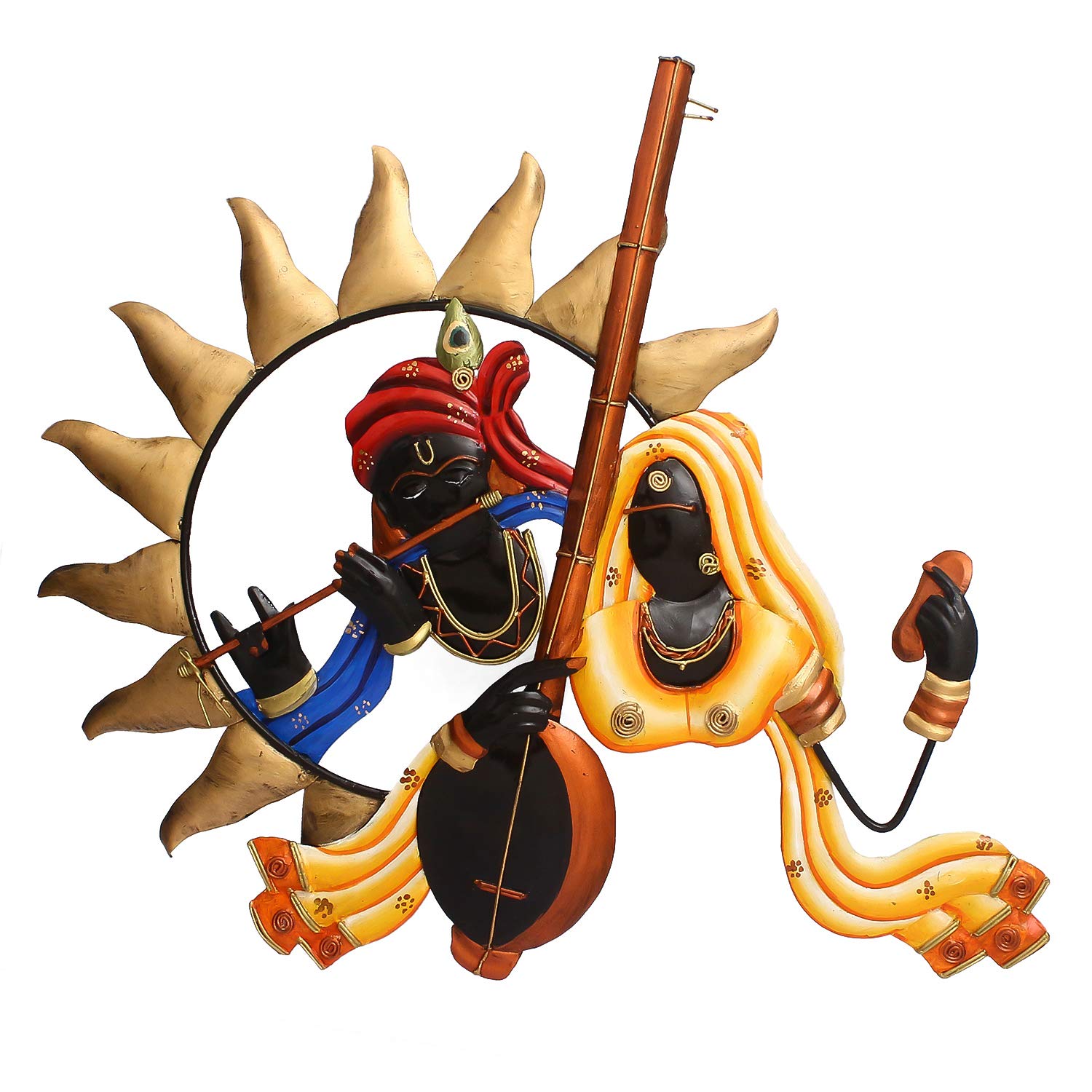 eCraftIndia Radha Krishna Playing Flute/Bansuri and Veena Wall Hanging