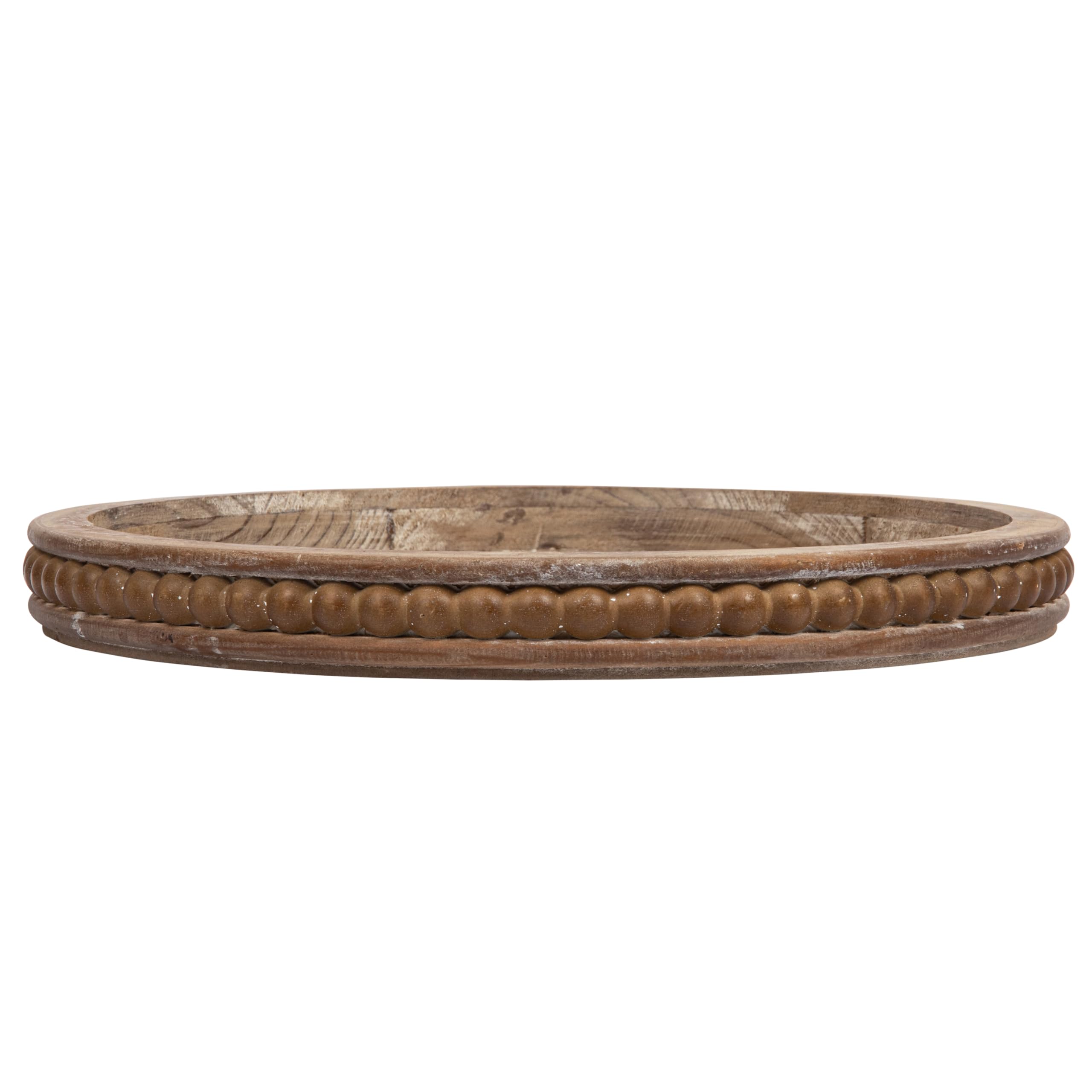 Whitewashed Round Decorative Wood Tray