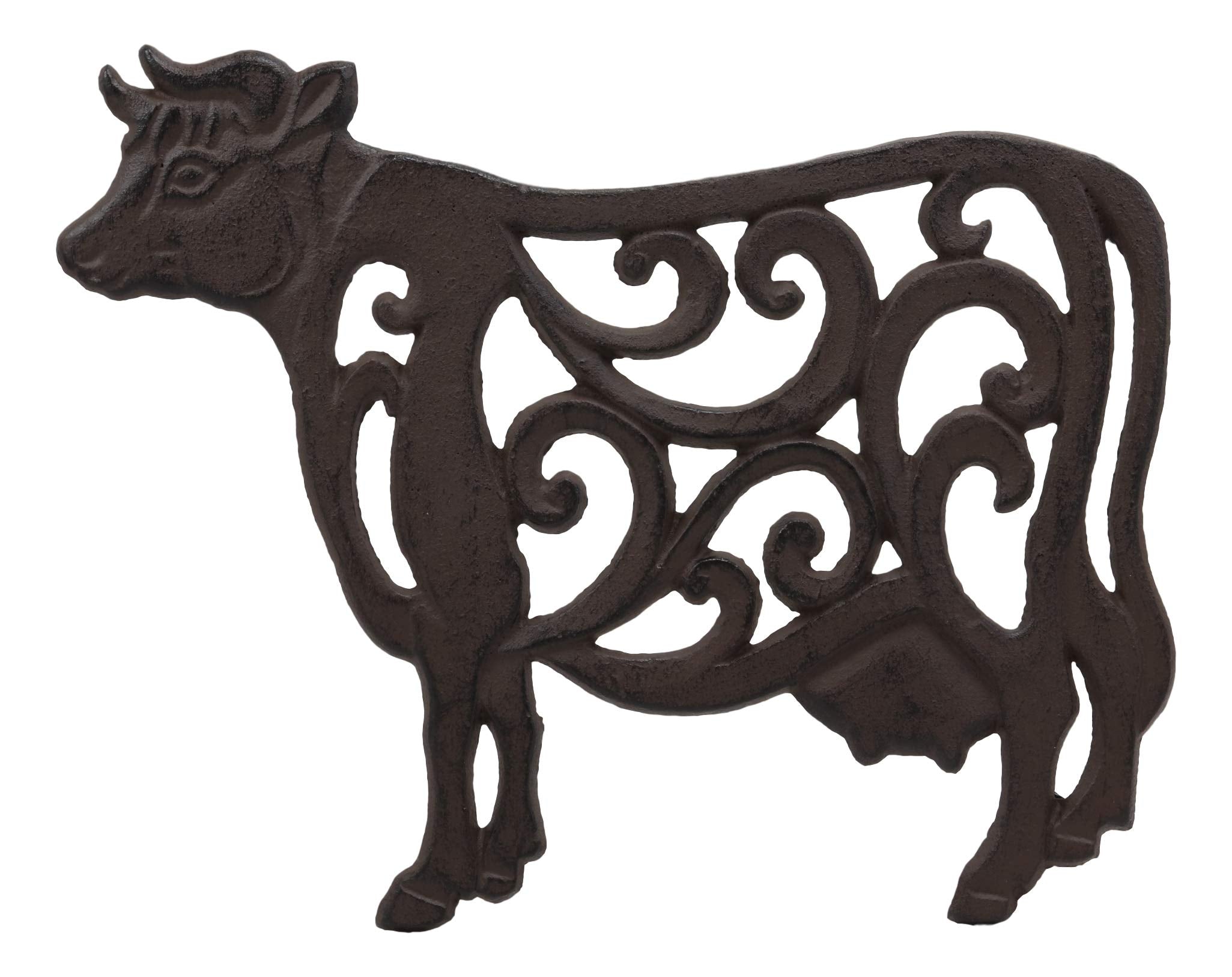 Ebros Gift 10.5'' Wide Western Farm Bovine Cow With Lace Scrolls Design Cast Iron Metal Trivet Southwest Rustic Country Ranch Co