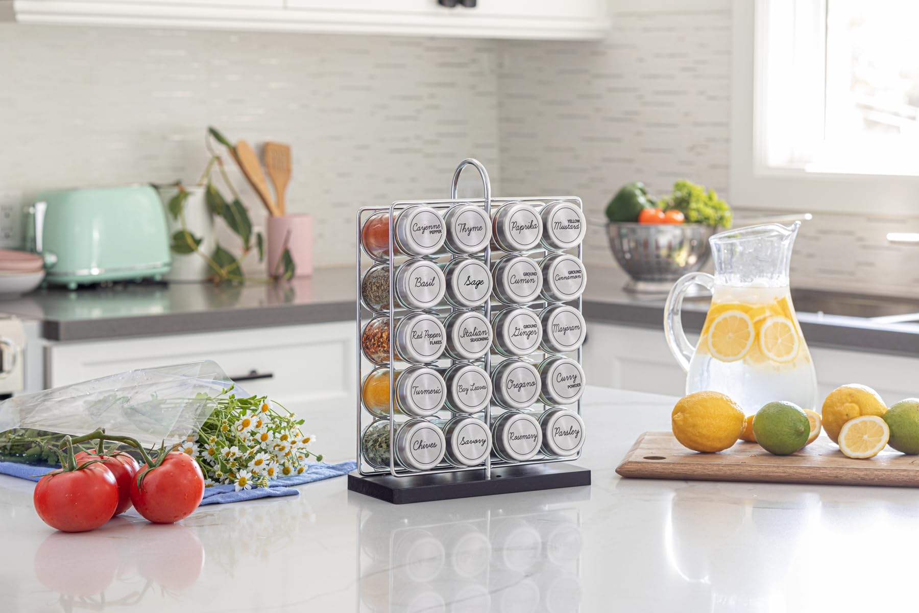 Orii 20 Jar Spice Rack Stainless Steel Filled with Spices - Standing Rack Shelf Holder & Countertop Spice Rack Tower Organizer f