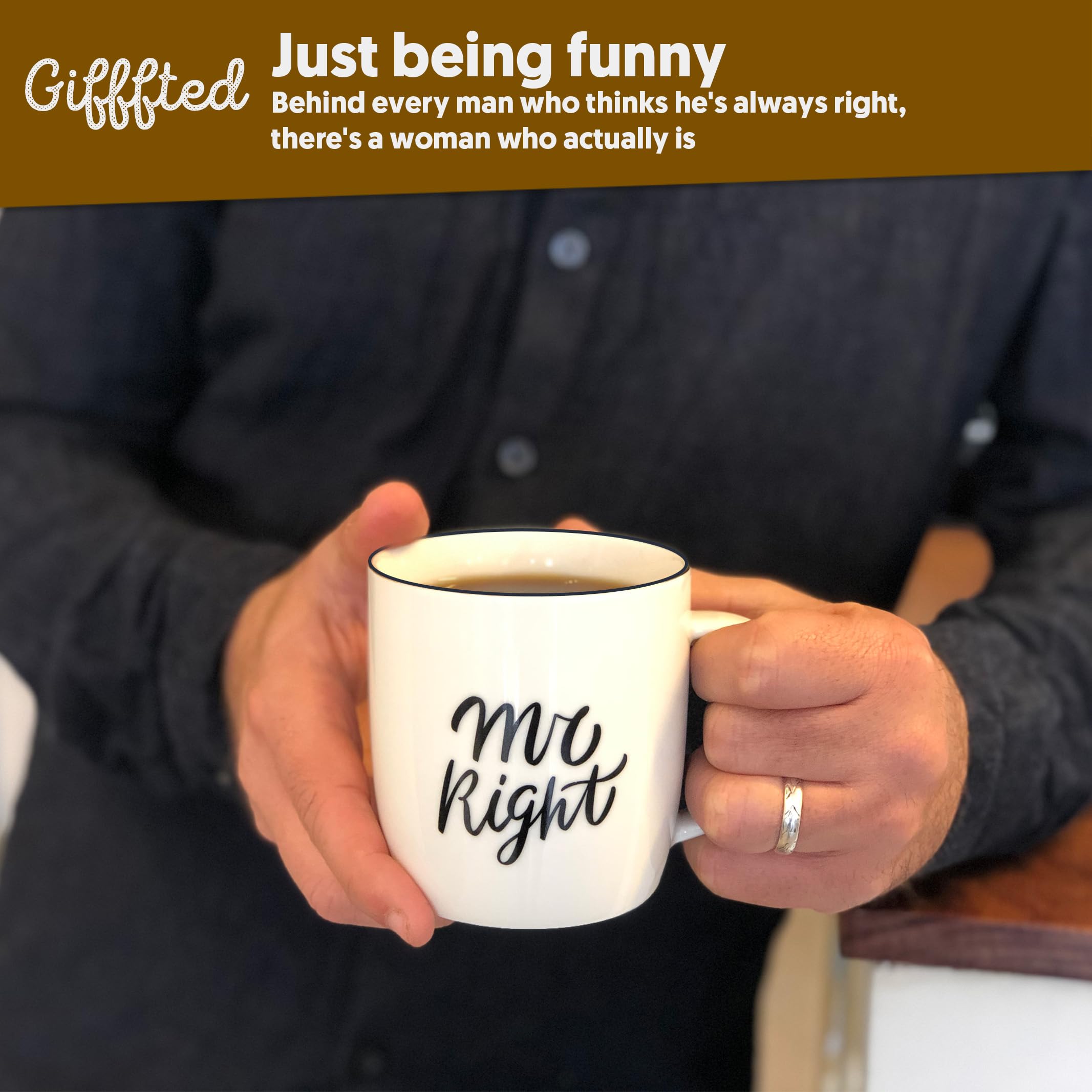 Triple Gifffted Mr Right Mrs Always Right Coffee Mugs Gifts Ideas for Couples, Wedding Anniversary, Engagement, Christmas, His &