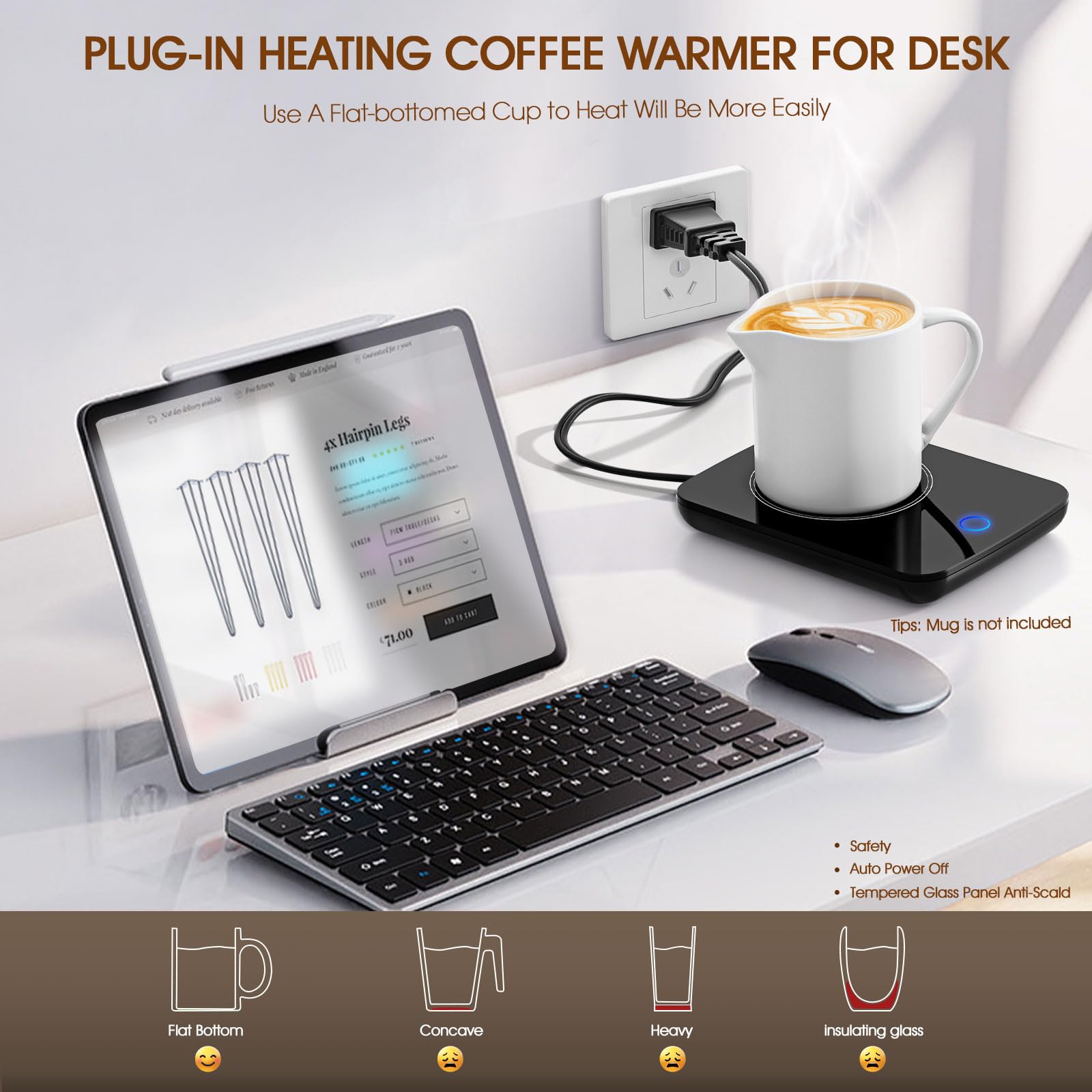 Misby Coffee Warmer - Electric Beverage Warmer Plate with Auto Shut Off, Black, Model WH-Black for Coffee, Tea, Cocoa, Milk