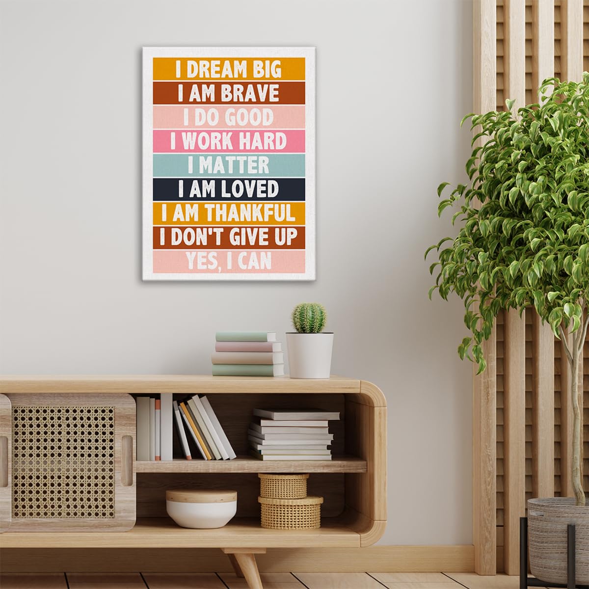 Kids Affirmation Wall Art Canvas Painting Print Framed Positive I Dream Big Poster Canvas Sign For Nursery Homeschool Playroom D