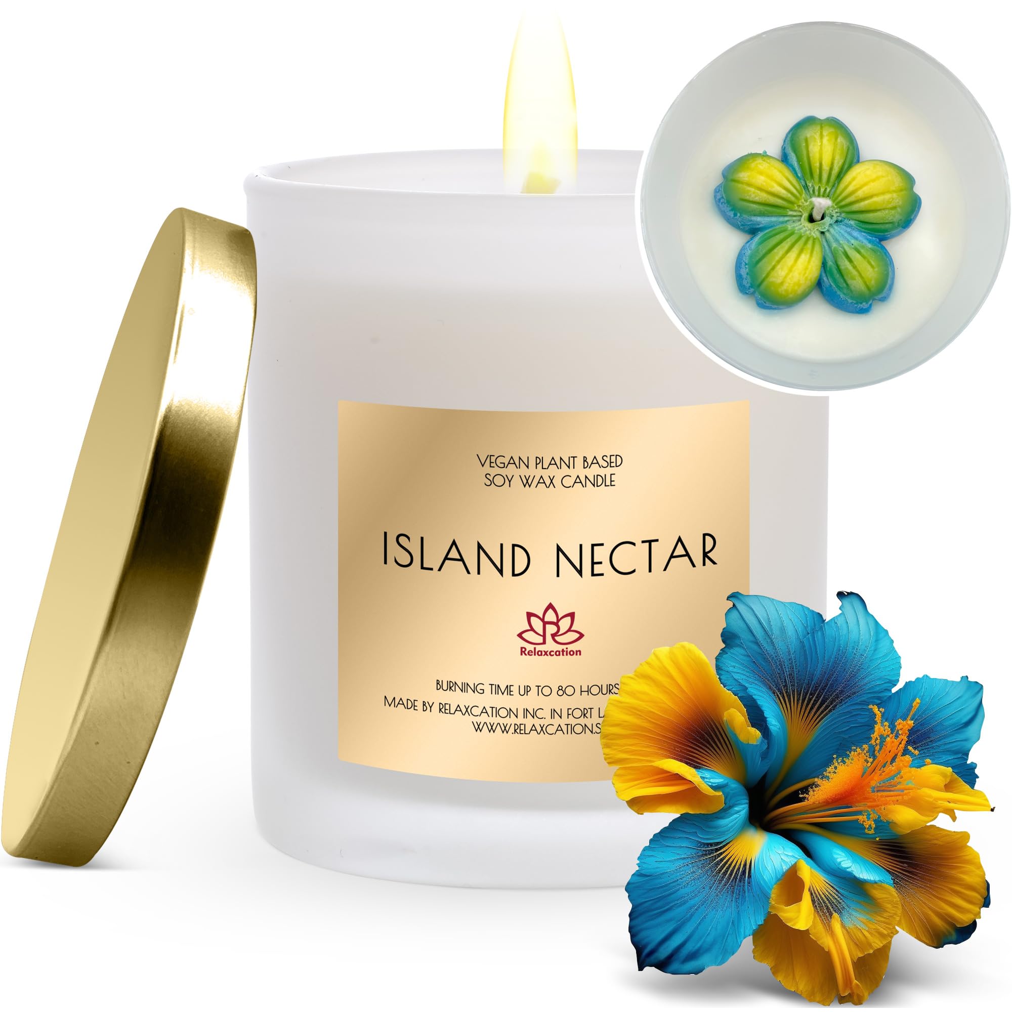 Highly Scented Candle with Island Nectar Oil | Natural Clean-Burn Eco-Friendly Soy Wax | Handmade in USA in Big Glass Jar and Gi