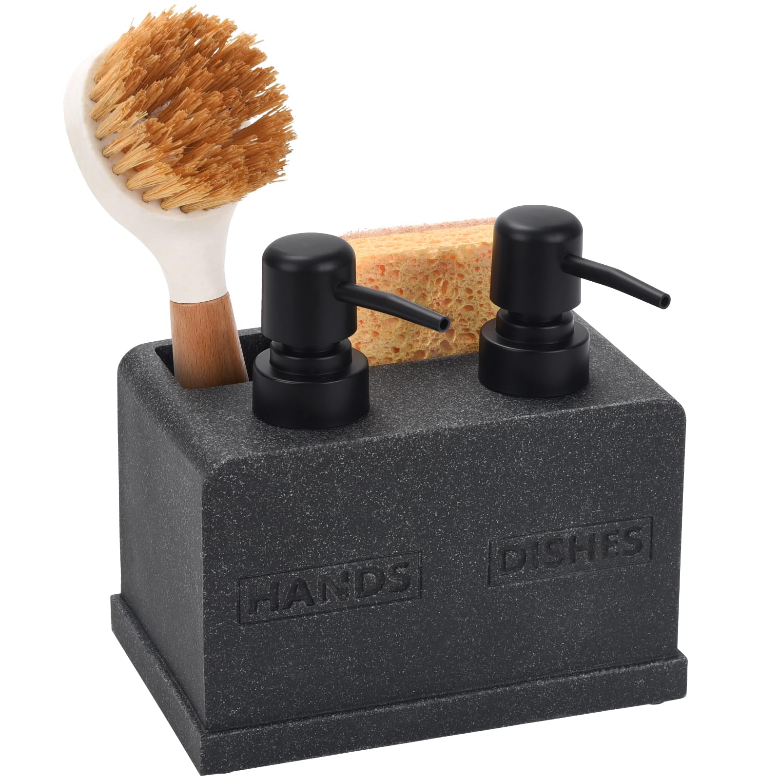 Hand And Dish Soap Dispenser Set For Kitchen Sink,Dual Soap Dispenser With Sponge Caddy And Brush Holder 4-In-1 Countertop Organ