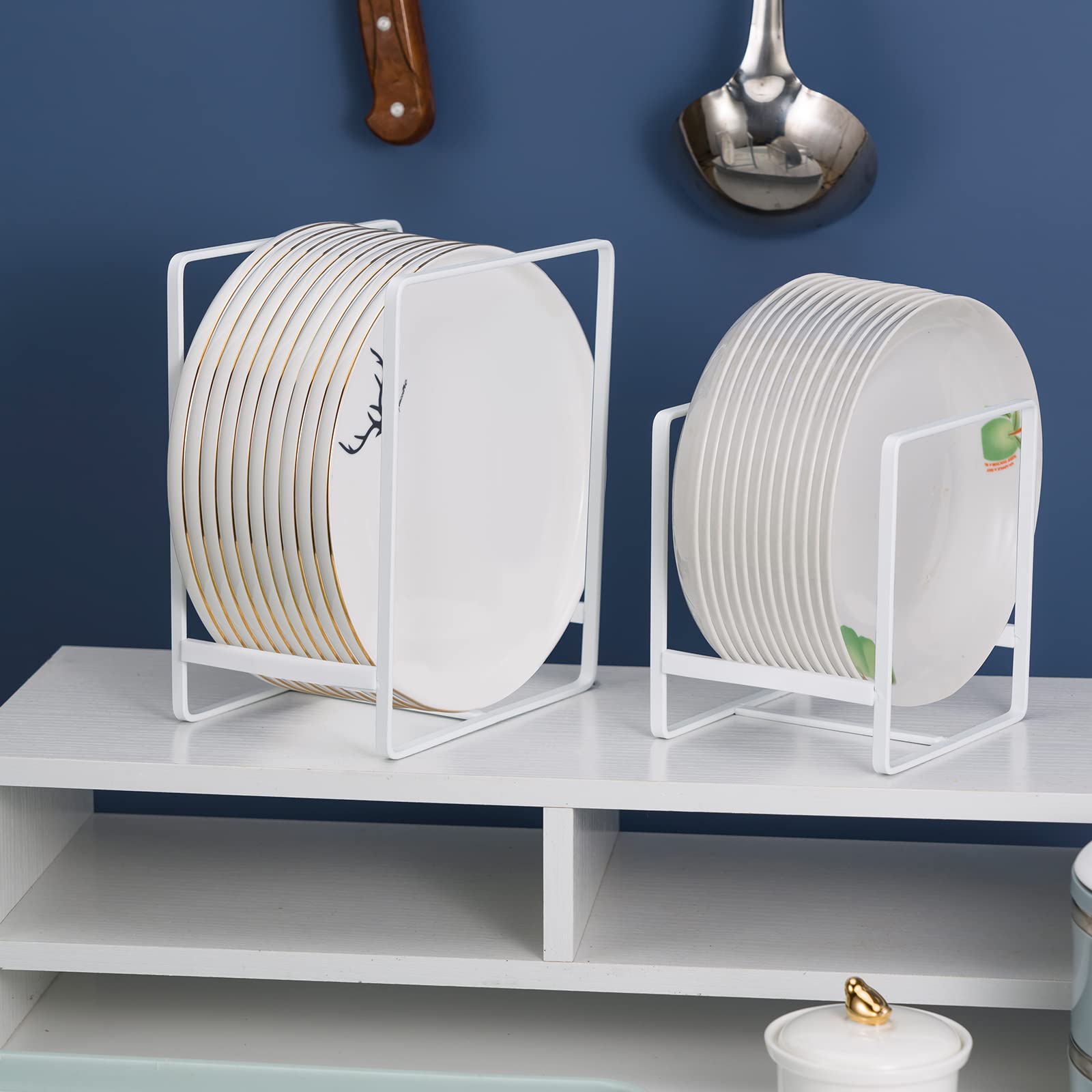 Plate Holders Organizer For Kitchen Cabinet Counter Cupboard, 4Pcs Metal Dish Storage Drying Display Rack, Upright Dish Stand Fo