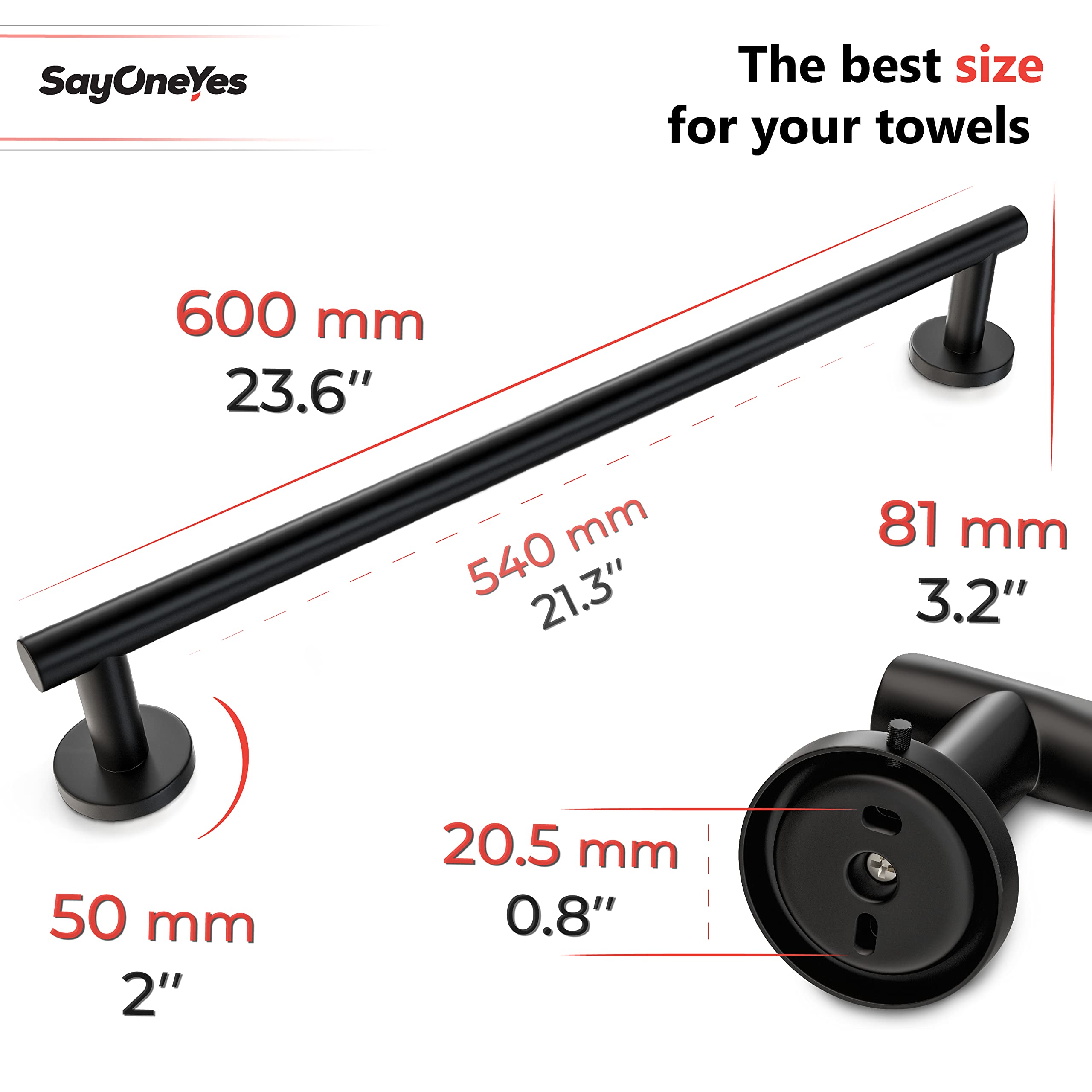 Sayoneyes Matte Black Towel Bar 24 Inch - Heavy Duty Stainless Steel Sus304 Towel Holder Rack For Bathroom, Kitchen, Bedroom Wal