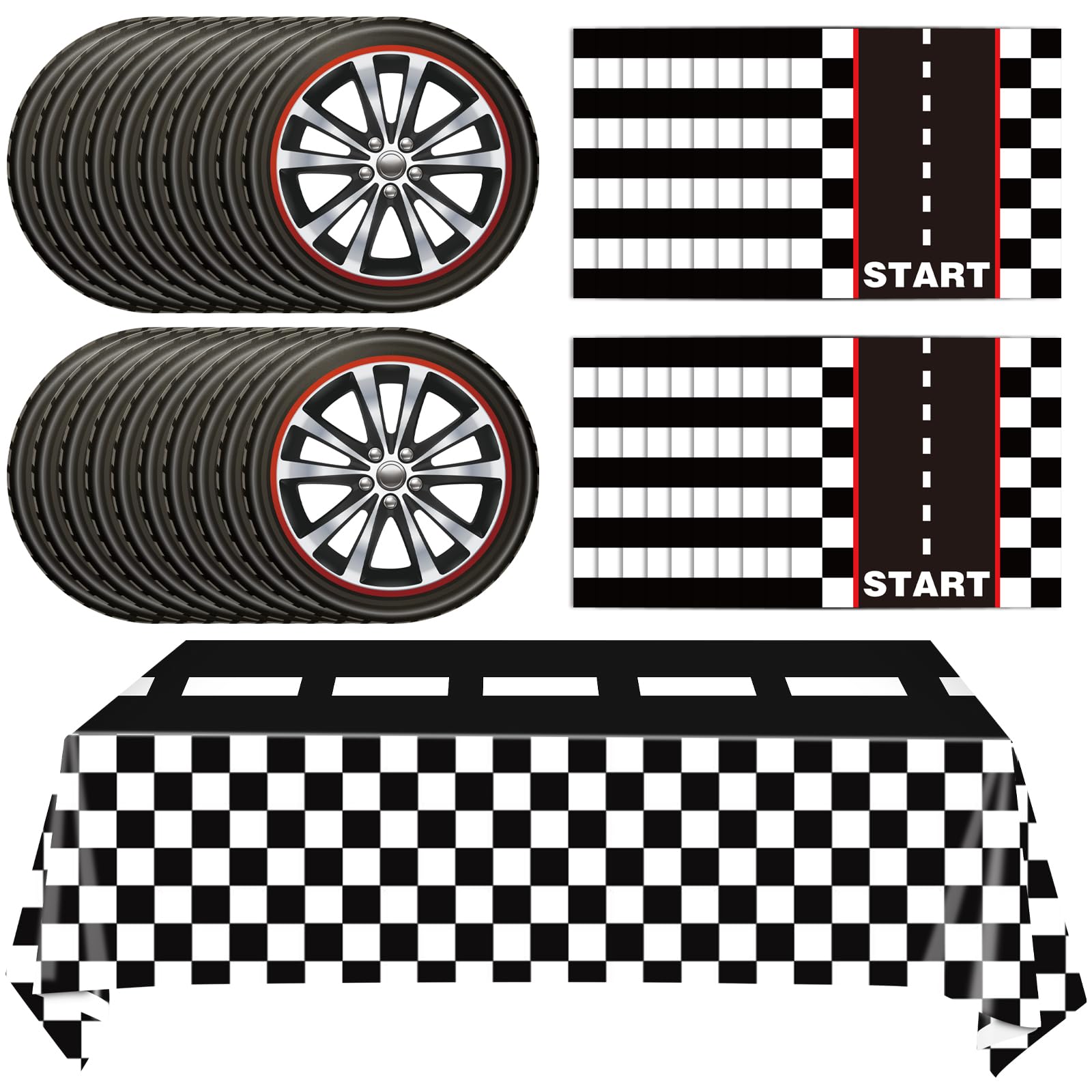 41Pcs Race Car Birthday Party Supplies Inckudes 20 Plates 20 Napkins And 1 Tablecloth, Racing Car Race Track Party Decorations R