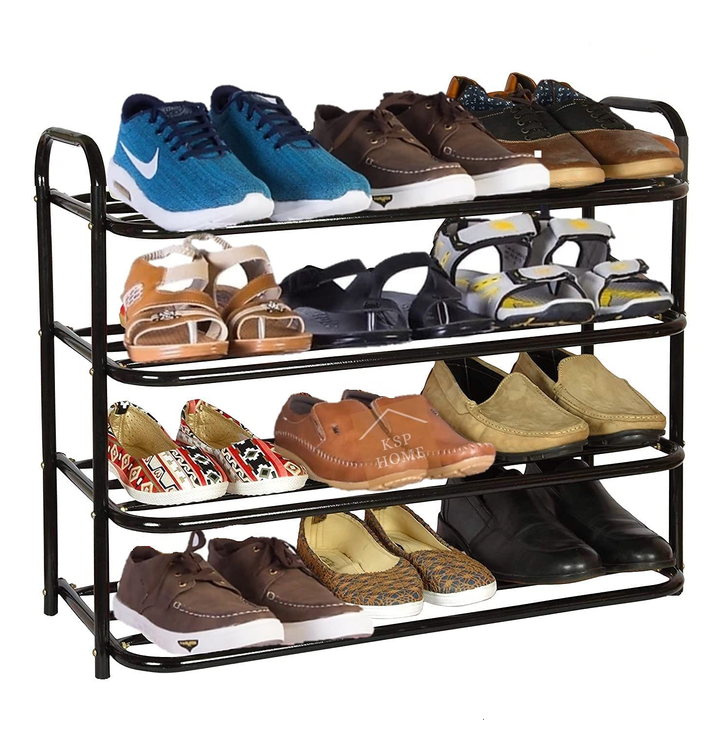 Ksp Home Heavy Metal Shoe Rack (4 Shelves) Foldable Open Book Shelf, Book Shelve, Shoe Rack, Shoes Storage Rack For Home Shoe St