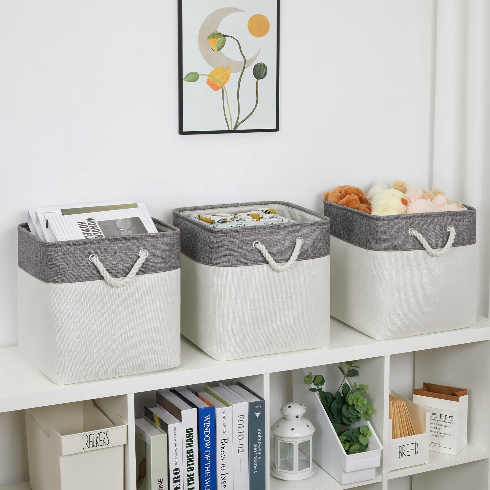 Bidtakay Fabric White Baskets For Shelves Set Of 3 Cube Storage Large Organizer Bins 13X13 Closet Storage Bins For Home Office N
