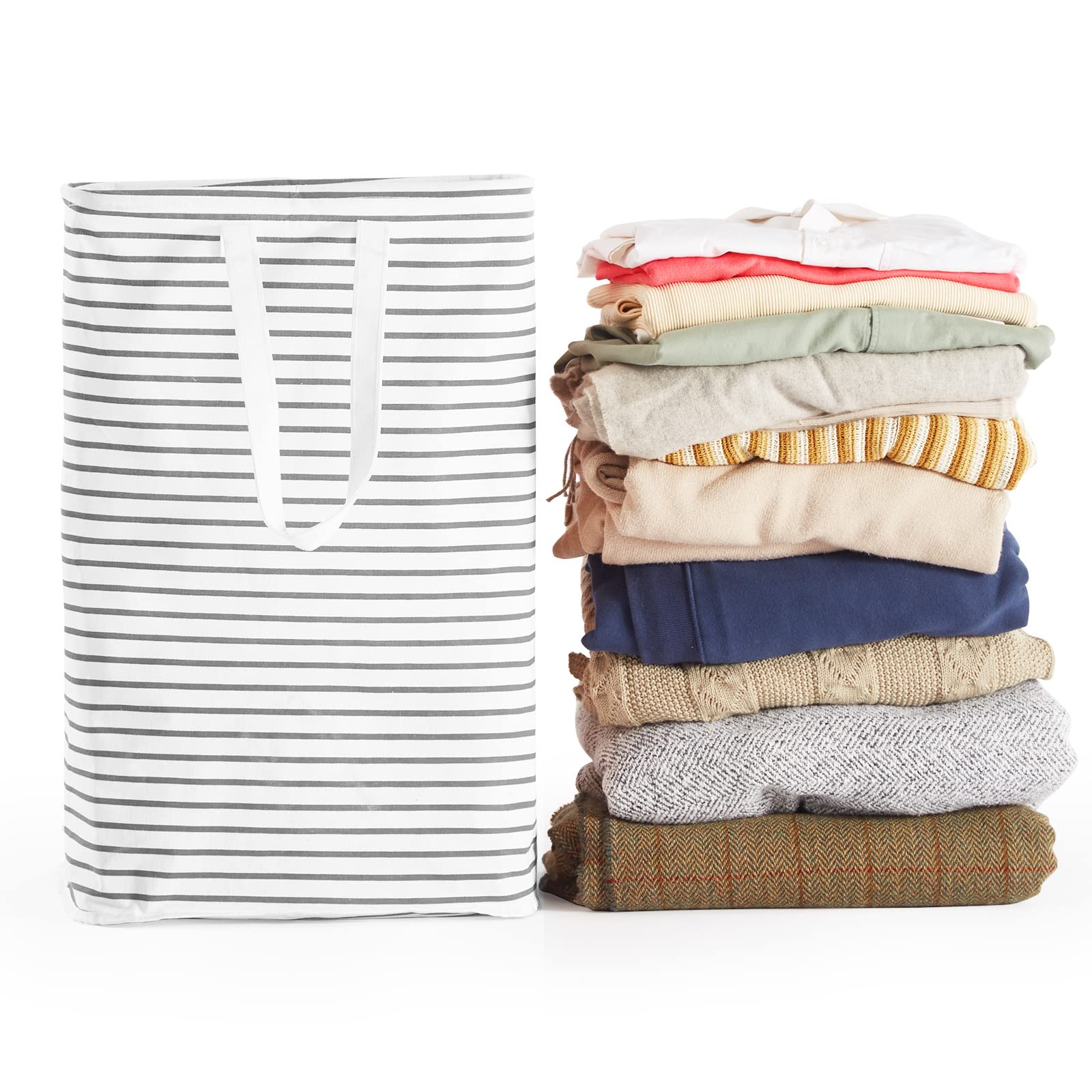 72L Freestanding Laundry Hamper  Collapsible Waterproof Clothes Basket with Easy Carry Long Handle  Washing Bag for Clothes  Toys (2 Pack  Grey)