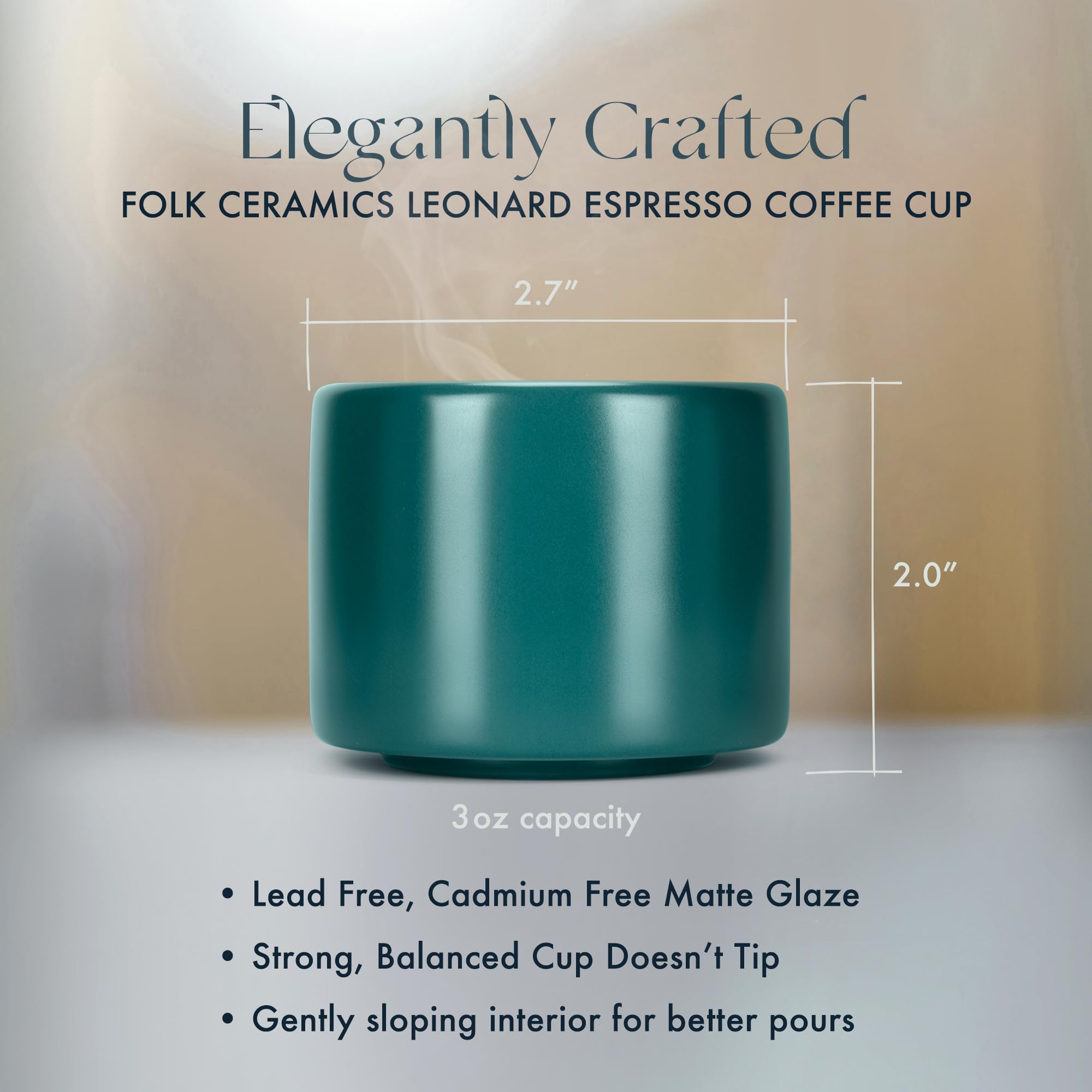 Folk Ceramics Leonard Ceramic Espresso Cups | Modern Stackable Demitasse Mugs For Espresso | Thick Walled, Handleless, Durable,