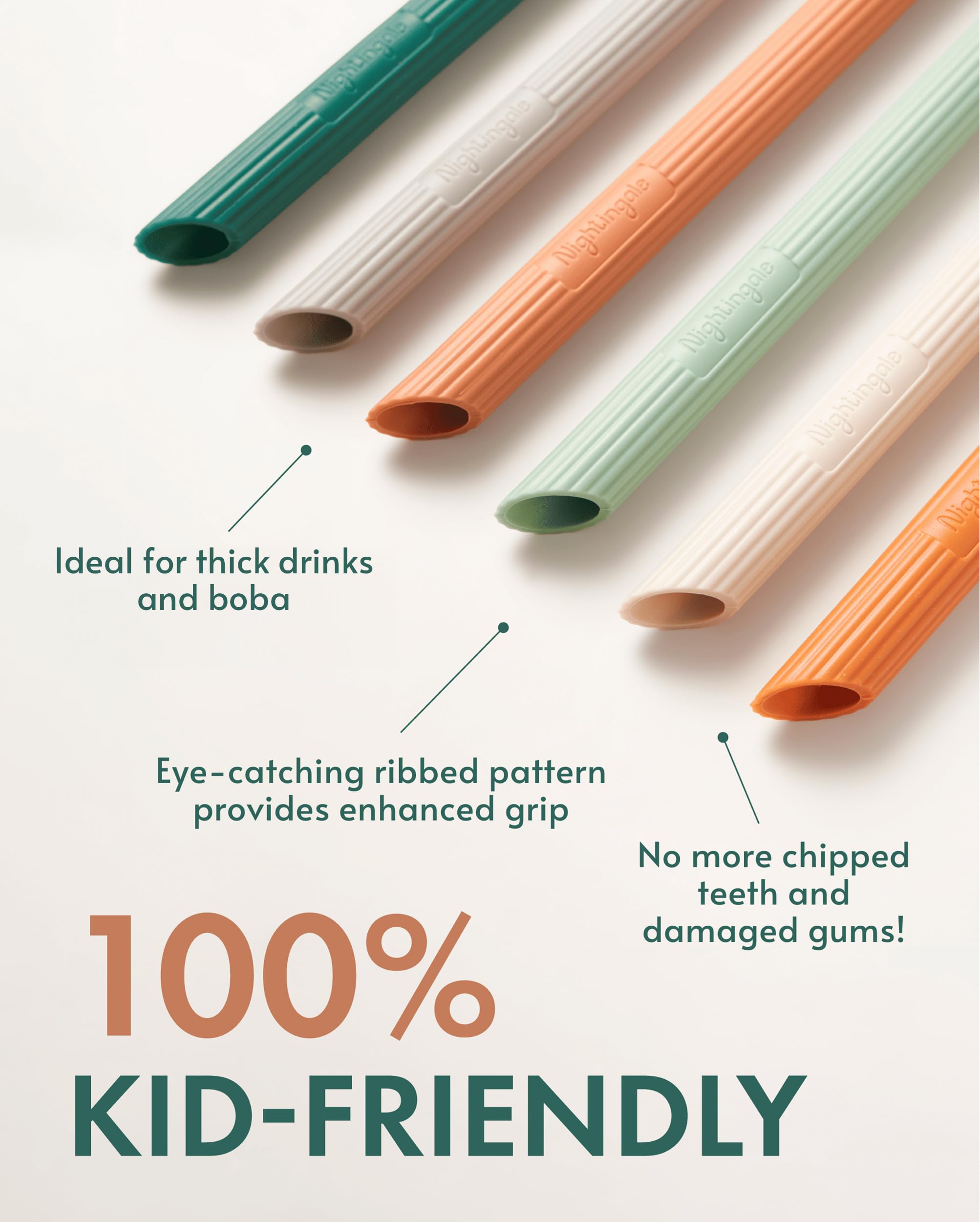 Nightingale Silicone Smoothie Straw - Flexible, Reusable Wide Drinking Straw With Cleaning Brush -Compatible With Stanley 30Oz -
