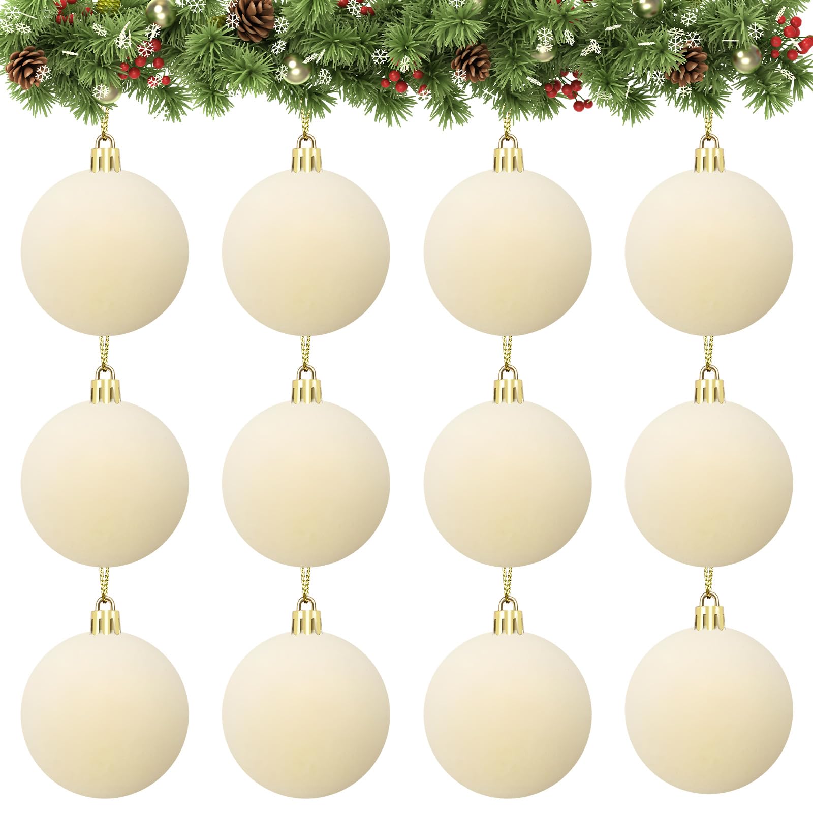 Velvet Ball Ornaments Christmas Balls Cream 12 PCS 2.36-Inch Xmas Tree Ball Ornaments for Christmas Trees Decorations Gifts Part