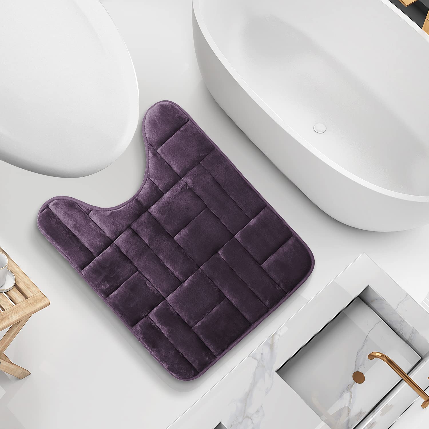 Clara Clark Bathroom Contour Rug, Ultra Soft Non Slip And Cozy, Velvet Memory Foam Toilet U-Shaped Bath Mat, 20 X 24, Tiled - Pu