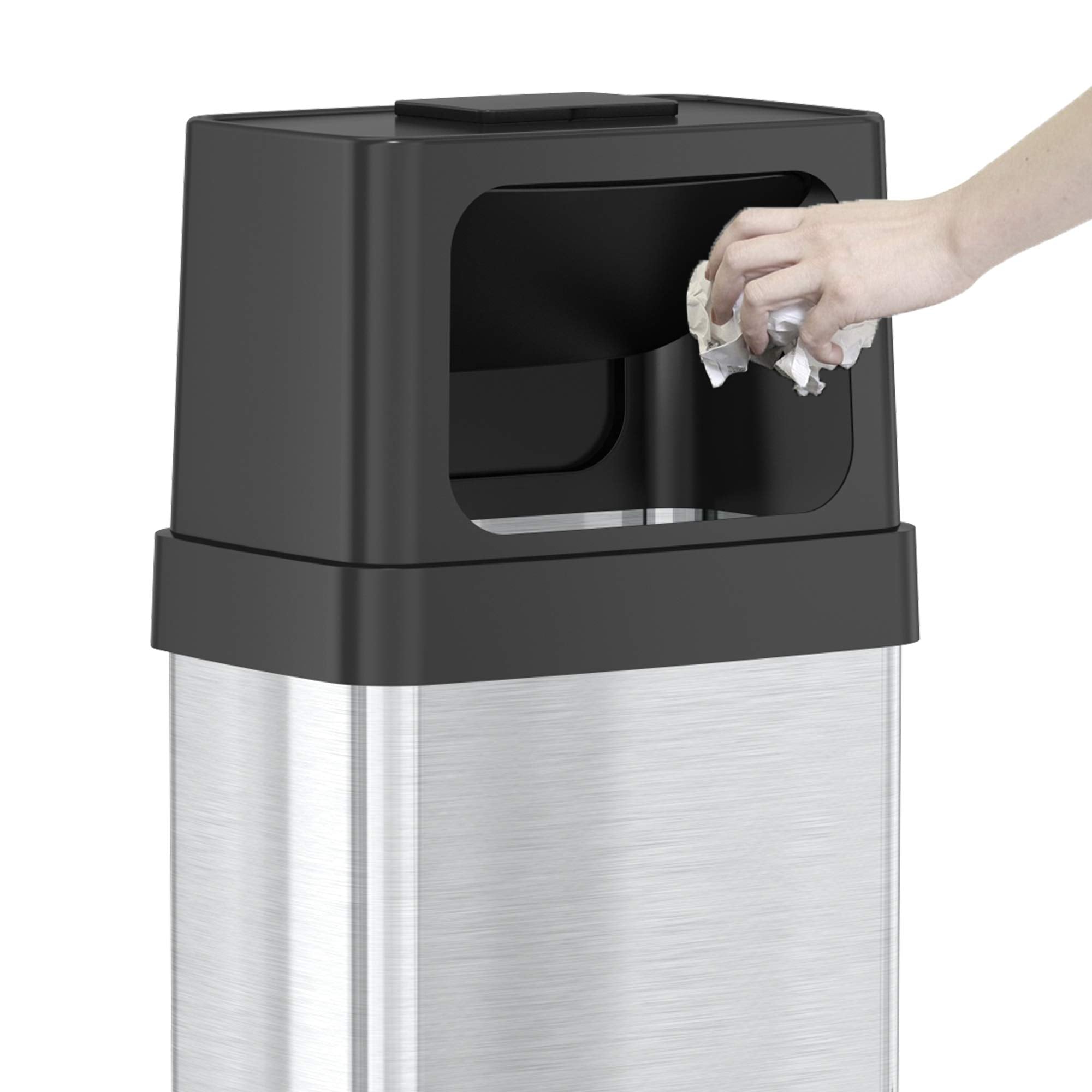 Itouchless 24 Gallon Dual Push Open Trash Can With Wheels And Absorbx Odor Filter, 91 Liter Swing Flip Doors Rectangular Stainle