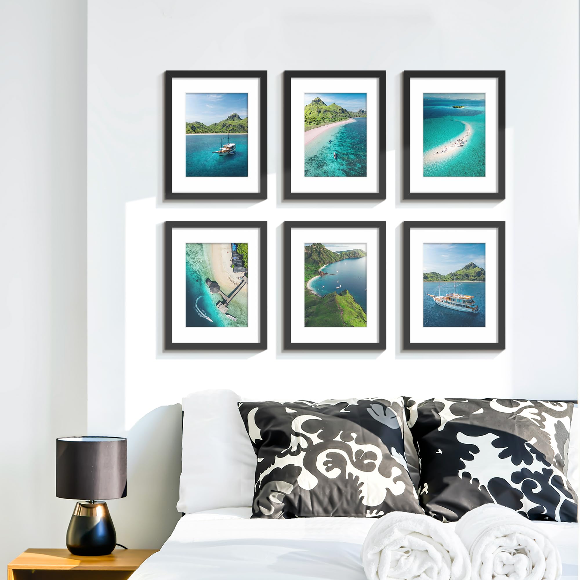 Wiscet 8.5x11 Picture Frame Set of 9, Display Pictures 6x8 with Mat or 8.5x11 Without Mat, Photo Frame for Wall Mounting or Tabl