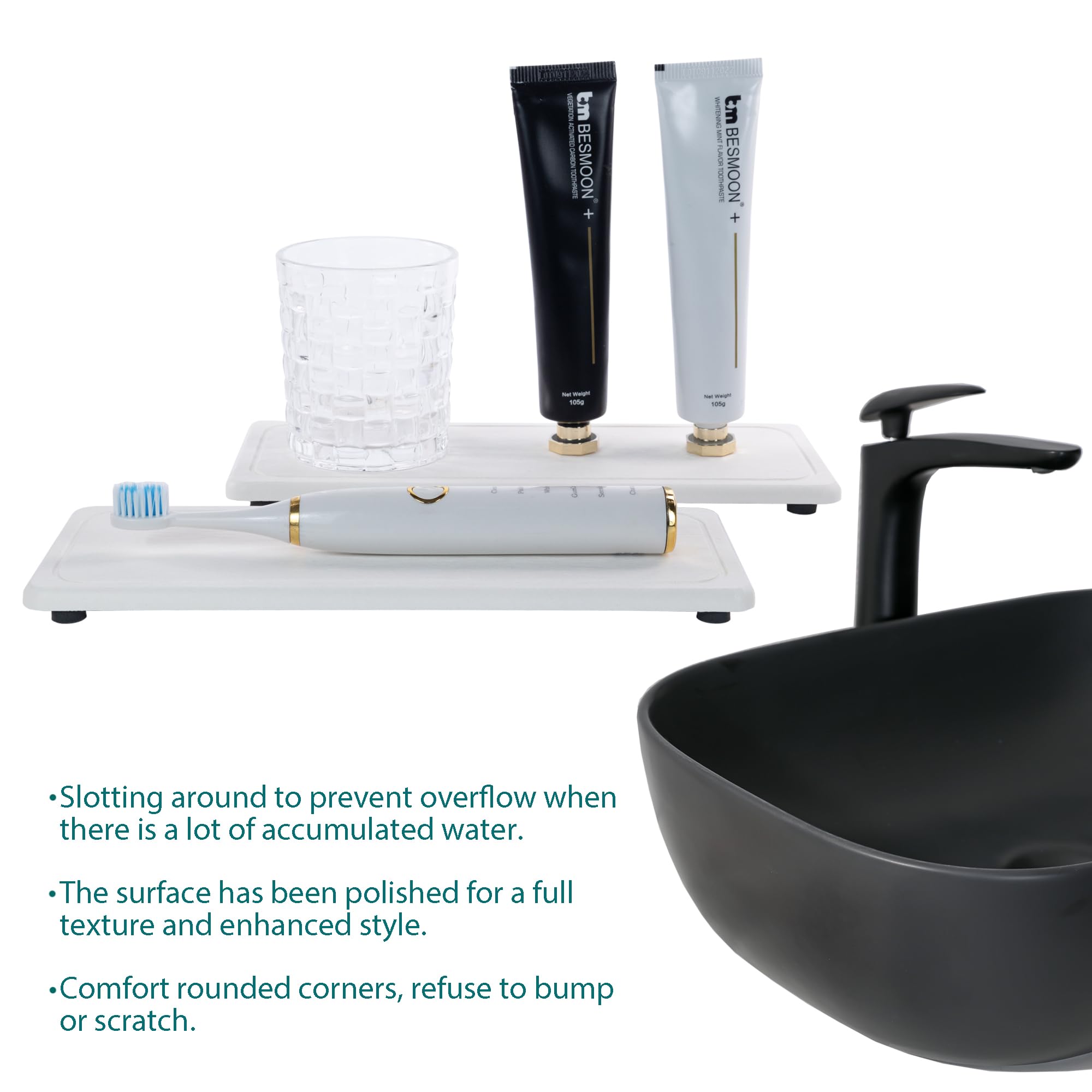 NiuYichee Diatomite Soap Dish Trays, 10.2" x 4", White, Kitchen/Bathroom Sink Vanity Accessories