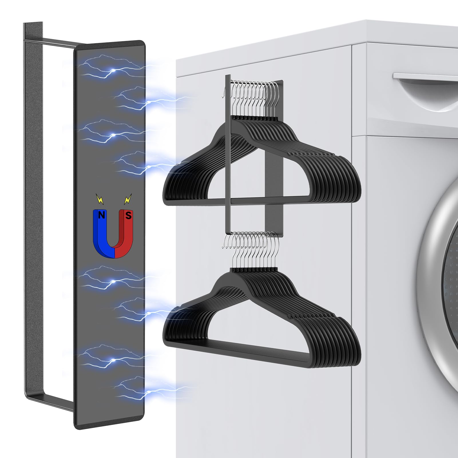 Lectrus Powerful Magnetic Hanger Organizer Stacker- Easy Install For Dryer And Washer, Space Saving Hanger Holder For Your Laund