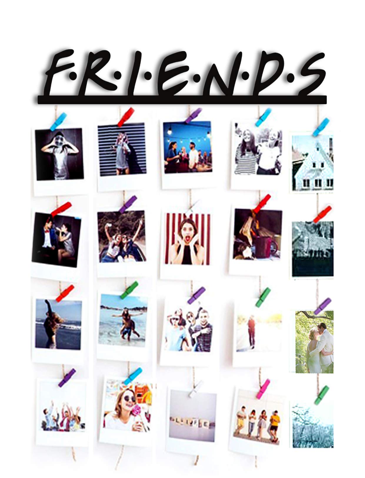 Vah Wood Friends Hanging Photo Display Picture Frame Collage Organizer With Clips (Multicolor)