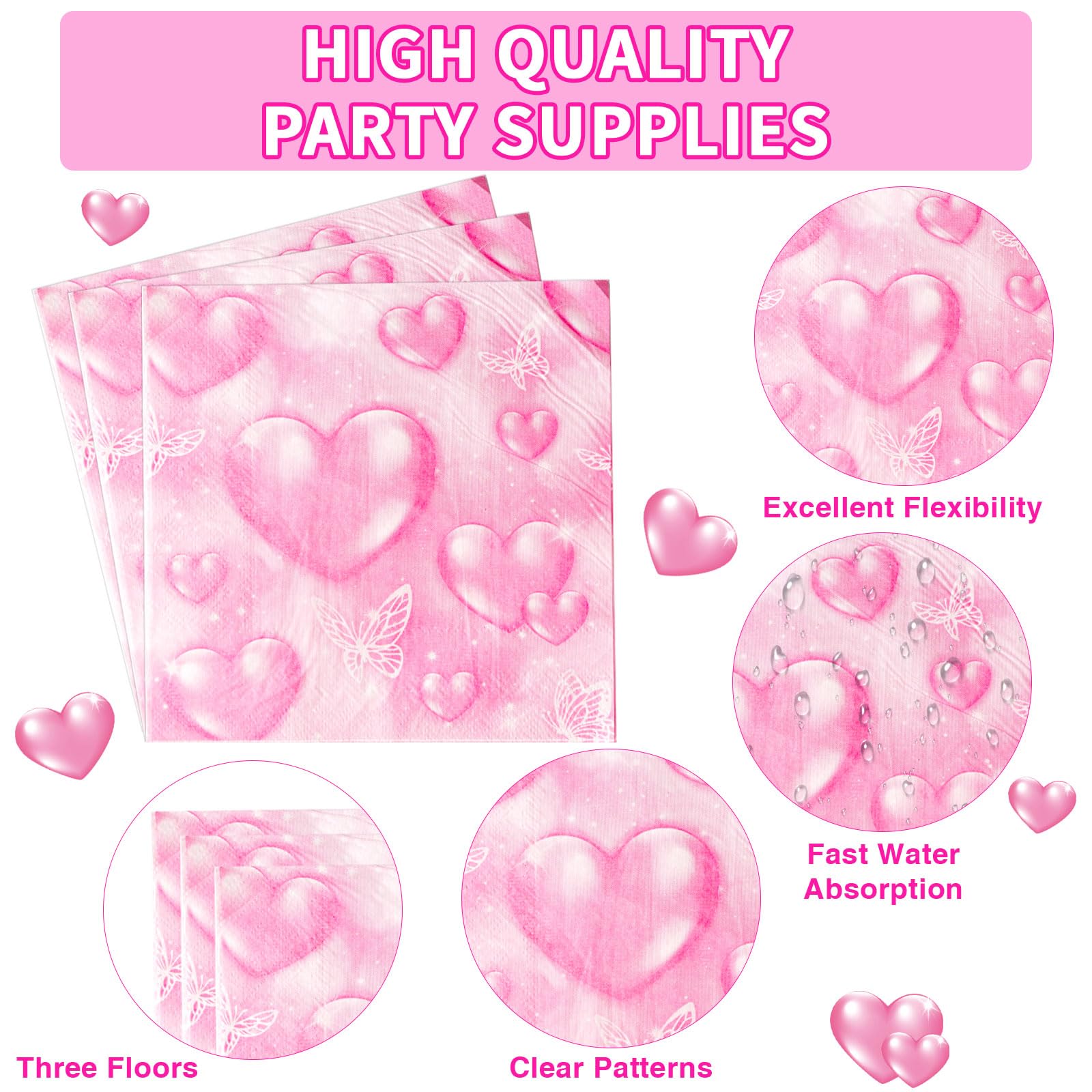 Grencian 96Pcs 2000S Party Decorations Pink Heart Party Plates Y2K 90S Heart Disposable Tableware Set For Birthday Wedding Party