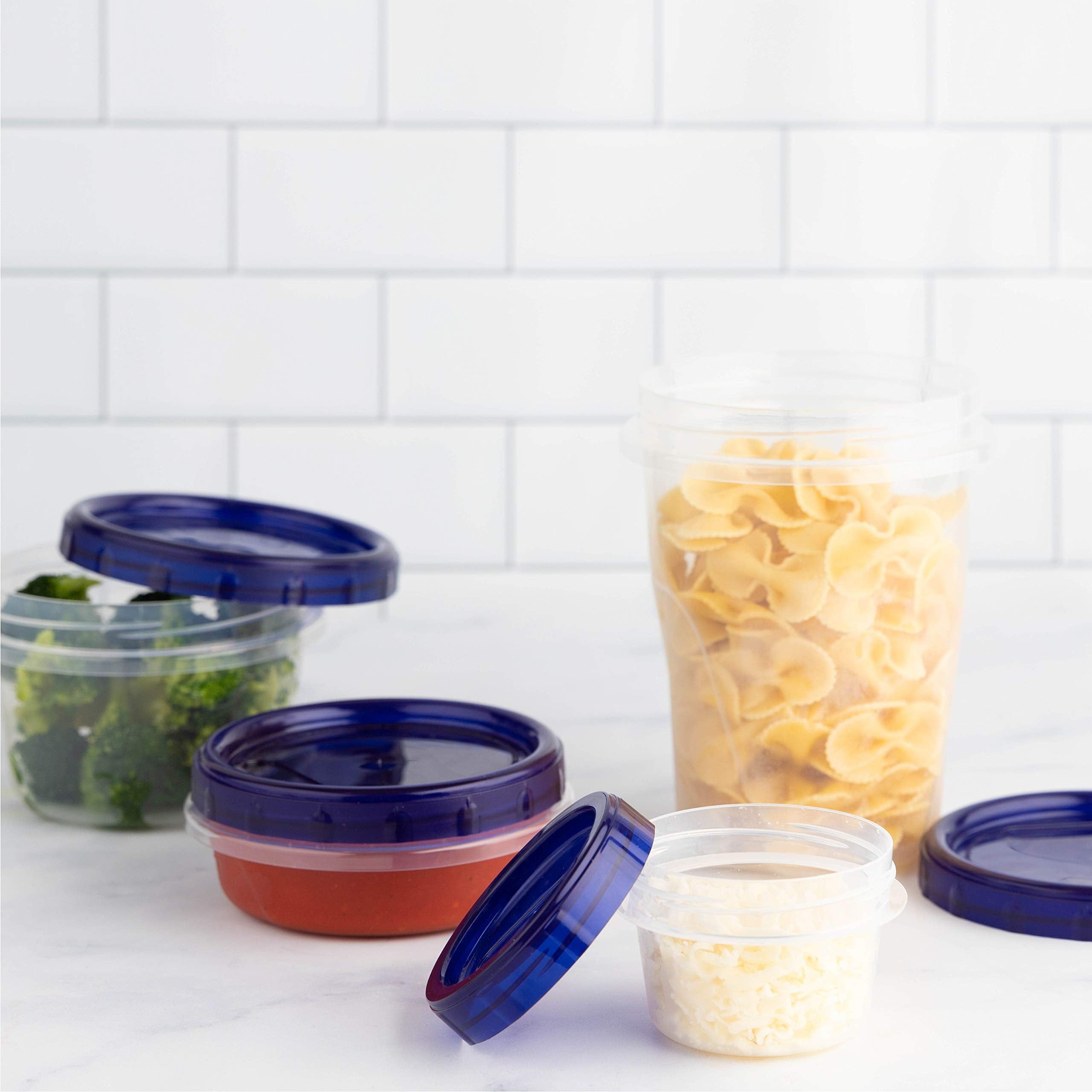 PLASTICPRO [4 oz 144 Pack] Twist Top Deli Containers Clear bottom With blue Top Twist on Lids Reusable  Stackable  Food Storage Freezer Container Pack of 144
