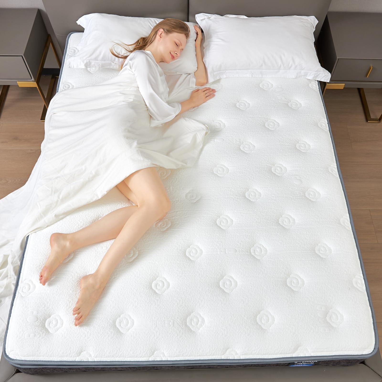 G Laxia 12 Inch Dark Grey Twin Spring Mattress,Medium Firm With Gel Memory Foam,Individually Pocketed Coil,Fiberglass-Free Fire