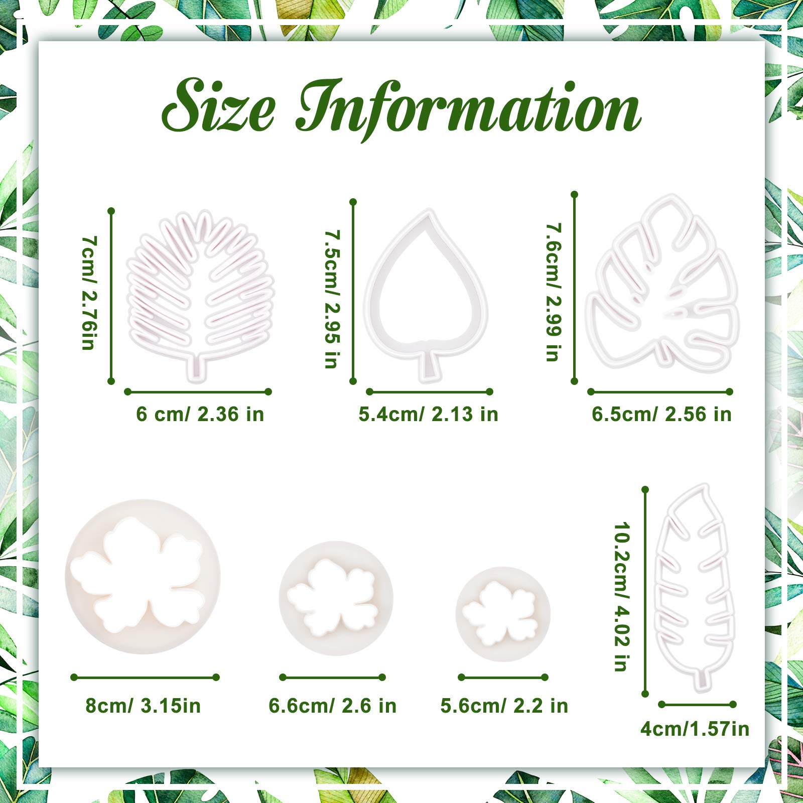 14 Pieces Tropical Leaf Cutters Hawaiian Flower Cutters Plastic Palm Cookie Cutters Flower Leaves Fondant Cutter Palm Cake Embos