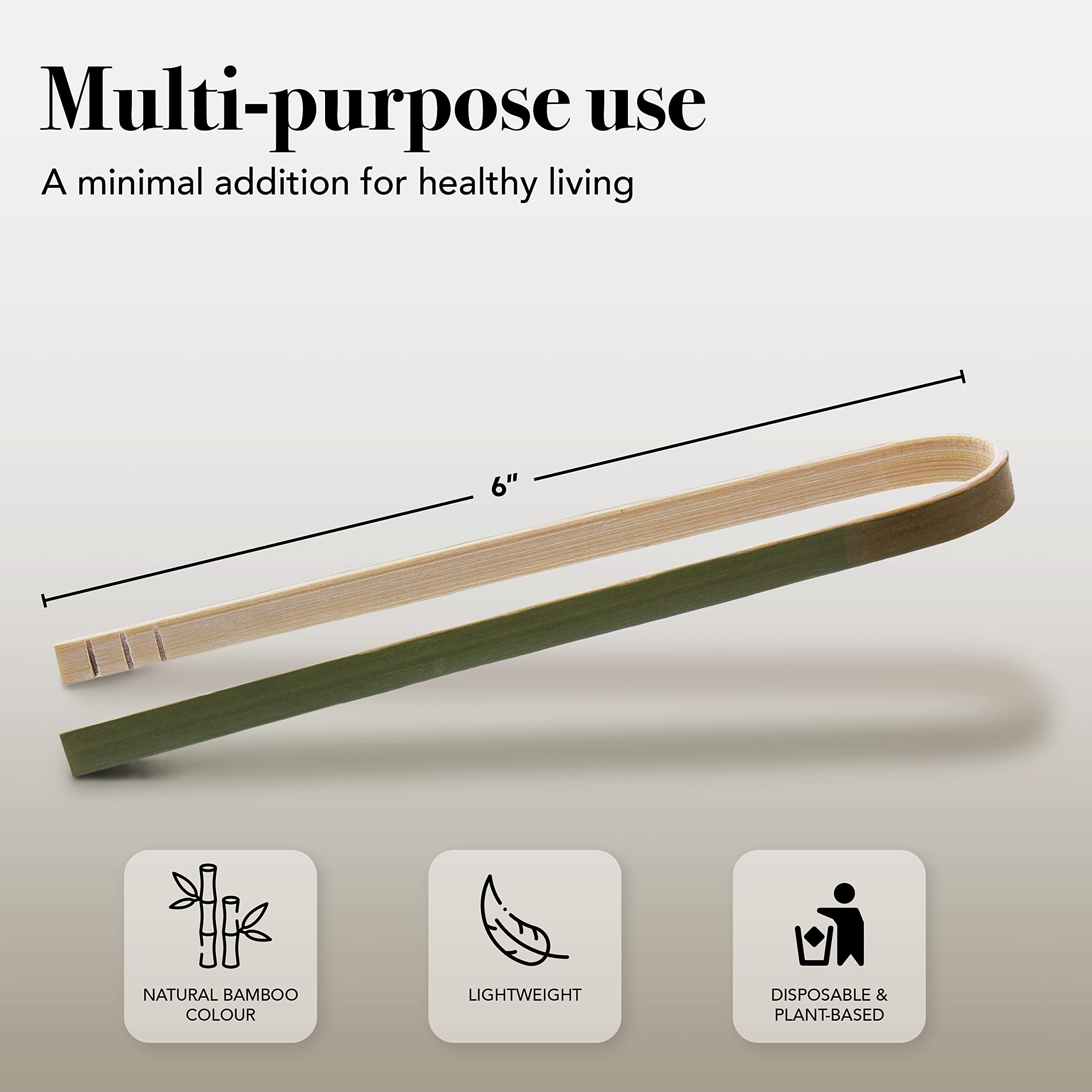 Party Essentials Bamboo Disposable Green Mini Tongs, Toast Serving Utensils, 6'' Length, 50-Count, Natural