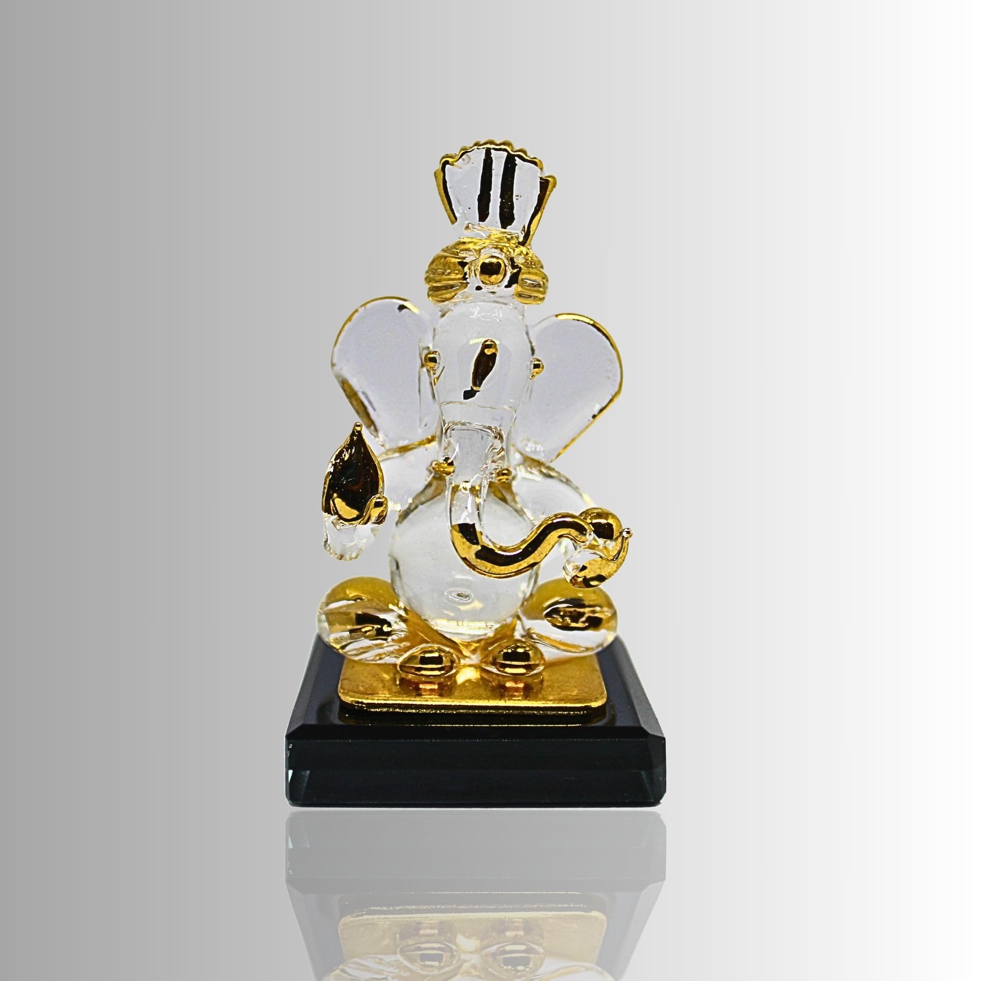 Rueca Ganesh Idol For Car Dashboard Cute Small Gold Plated Crystal Glass Lord Ganesha God Vinayaka Statue For Temple Decor (Desi
