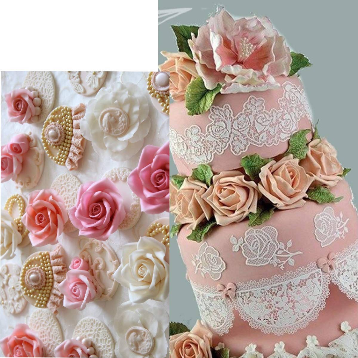 Anyana Wedding Silicone Lace Mat, Rose Cake Decorating Mold, Flowers Cake Decorating Tools For Edible Lace Fondant Mold, Sugar-L