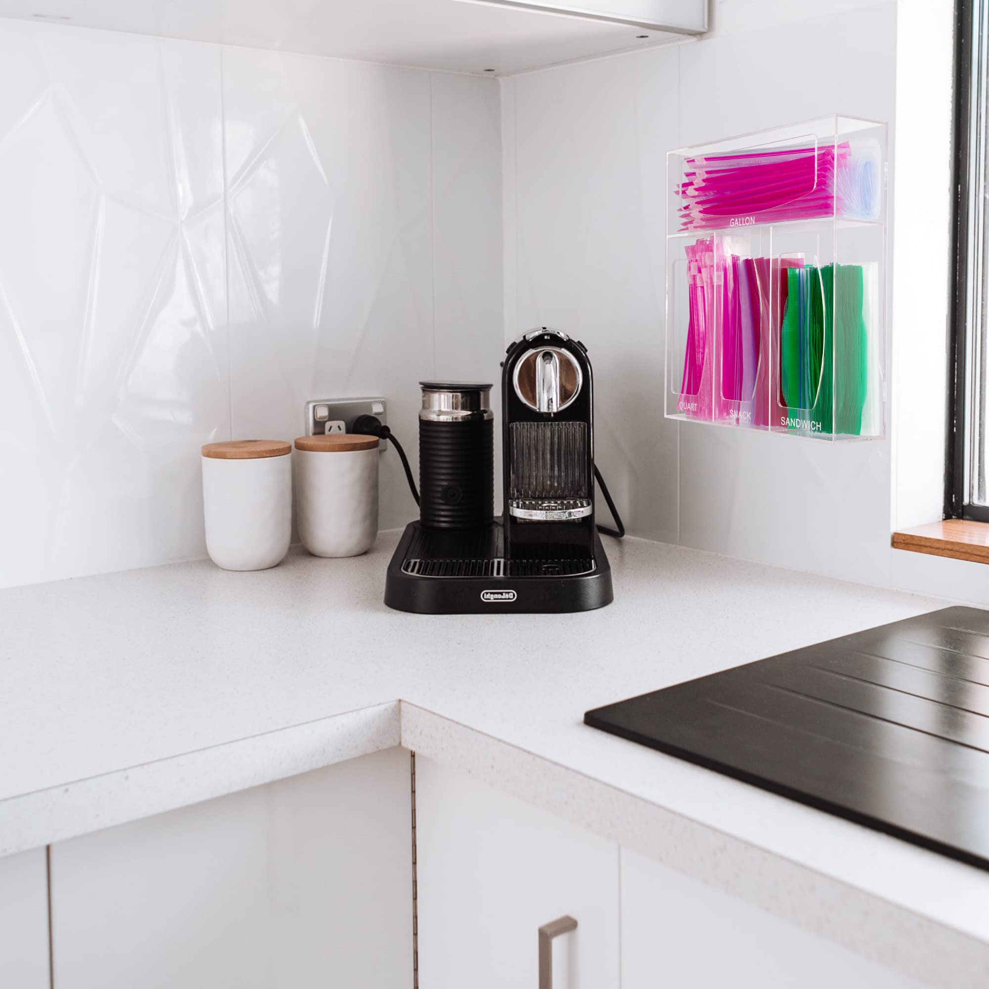 Aphbrada Acrylic Ziplock Bag Storage Organizer For Kitchen Drawer, Food Storage Bag Organizer Holders Compatible With Ziploc, Gl