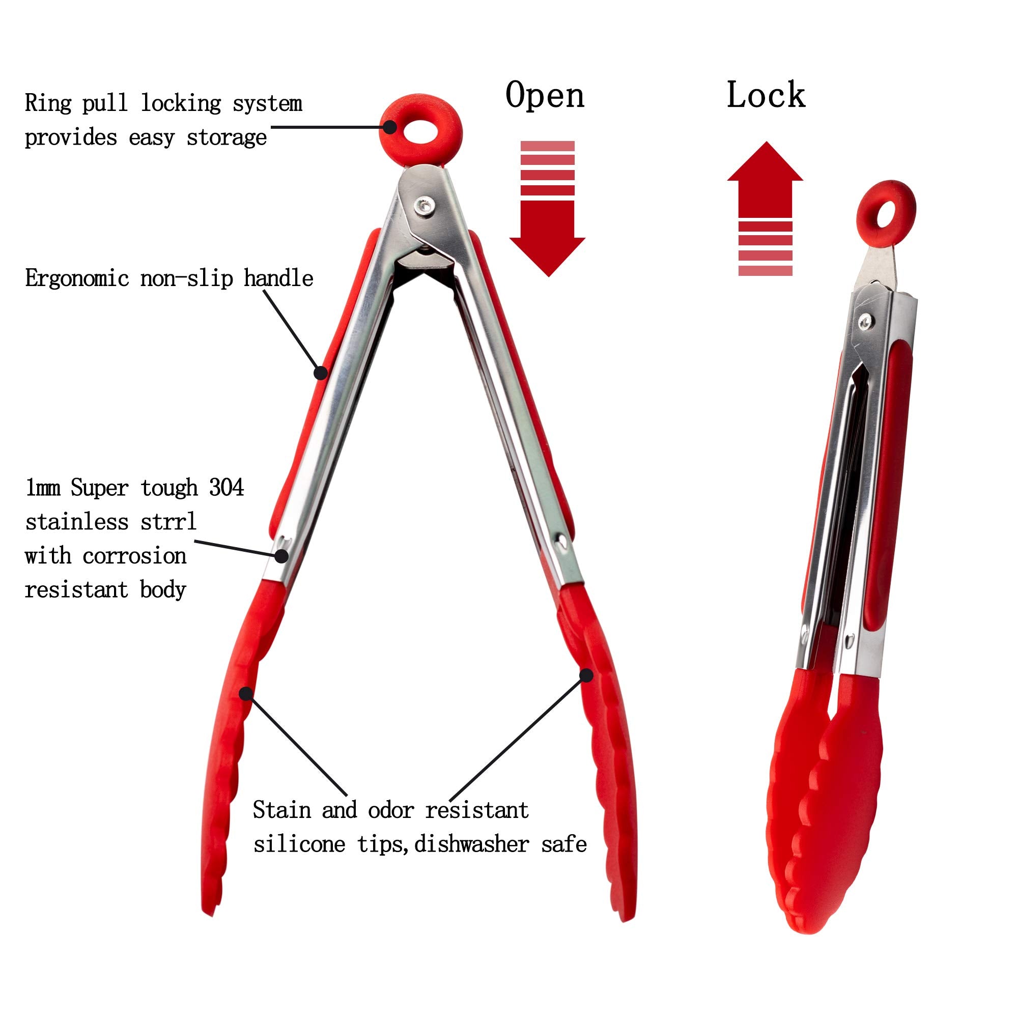 Winning team 7 Pack Kitchen Tongs Set 7-Inch Black Mini Small Food Tongs with Stainless Steel Silicon Handles and Nylon Tips Heat Resistant Tongs for Cooking  Serving  BBQ  Grilling  Salad and More