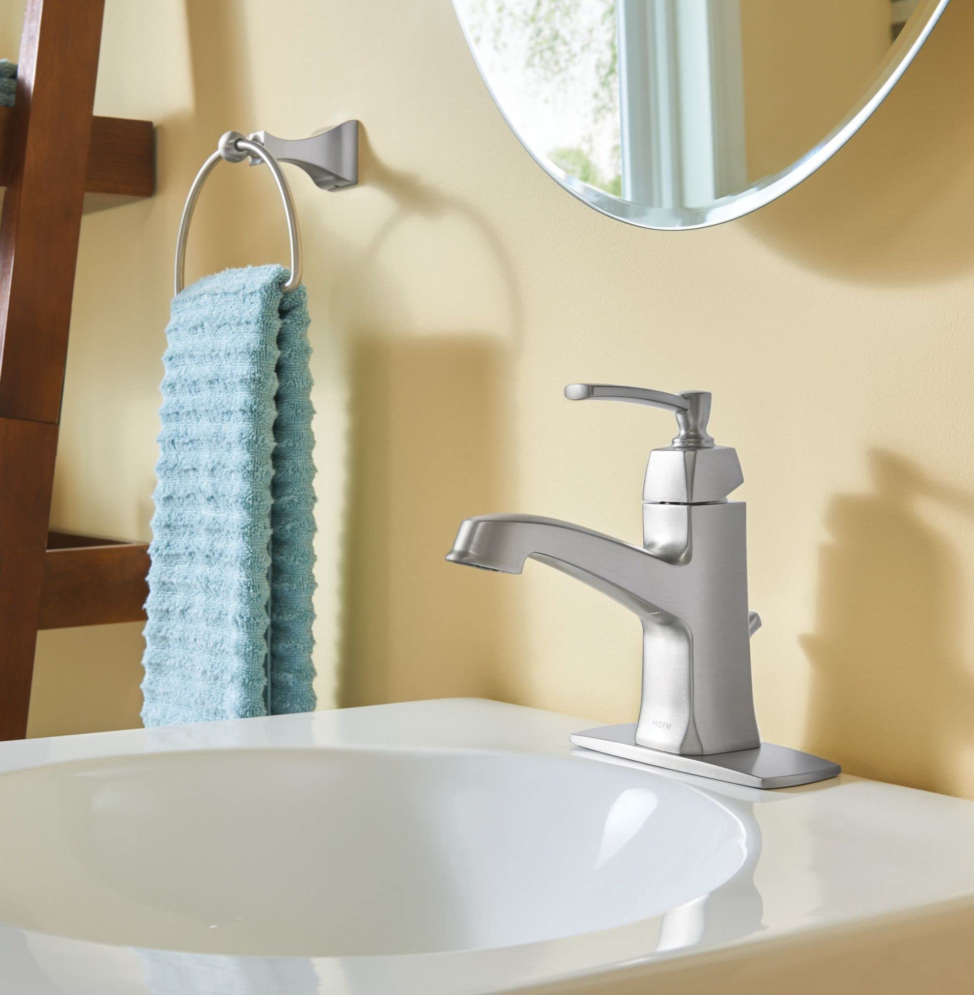 Moen Retreat Collection Brushed Nickel Bathroom Hand Towel Ring With Wall Mount Hardware, Dn8386Bn