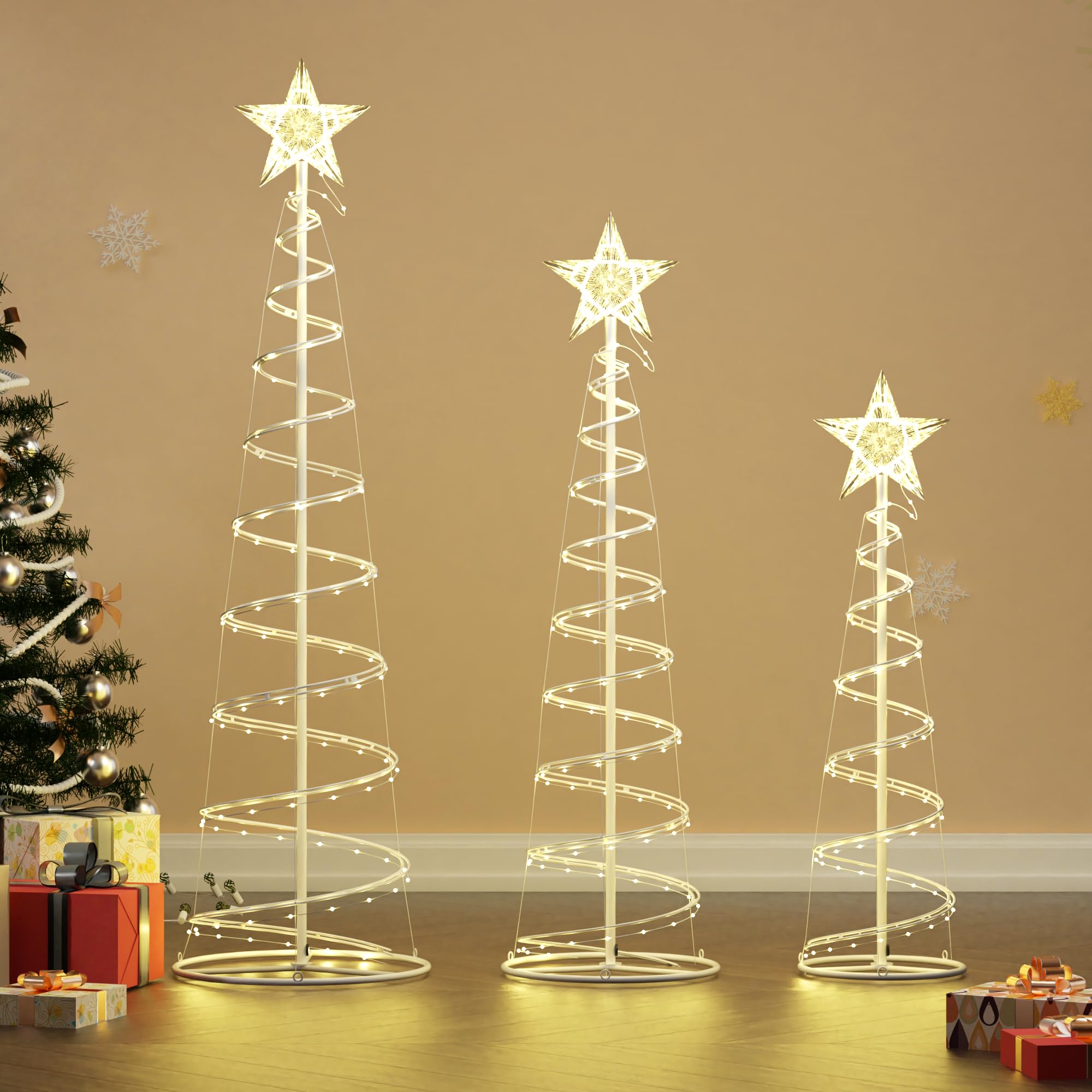 Led Outdoor Yard Christmas Decorations Spiral Trees, 3 Packs 3/4/5 FT Lighted Trees for Outside Decor, 220 LED Spiral Christmas 