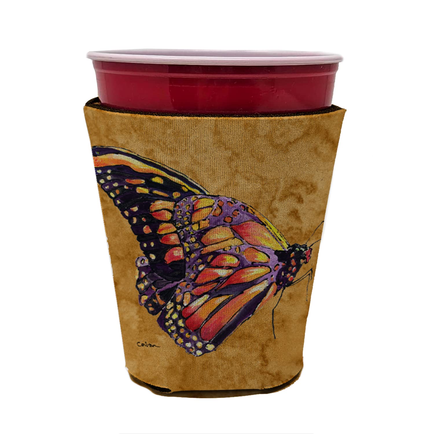 Butterfly on Gold Red Solo Cup Beverage Insulator Hugger