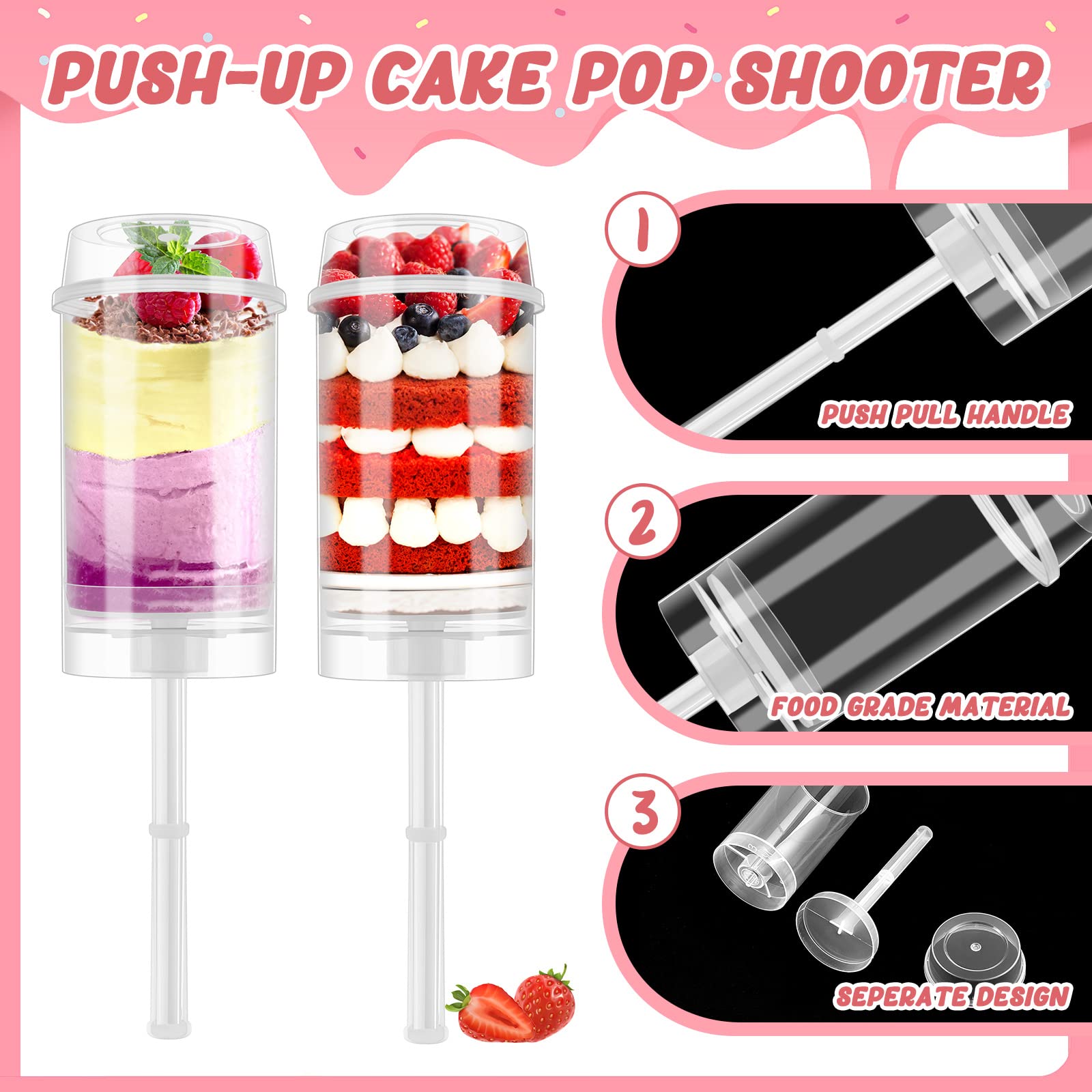 Lenwen Push Pop Containers Push Cake Pop Shooter Clear Plastic Containers Push Pop Containers With Lids, Base And Sticks For Bir