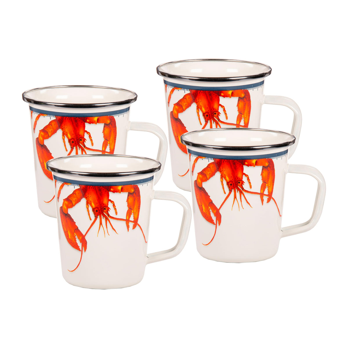 Golden Rabbit Enamelware - Set Of 4-16Oz Latte Mugs (Lobster)