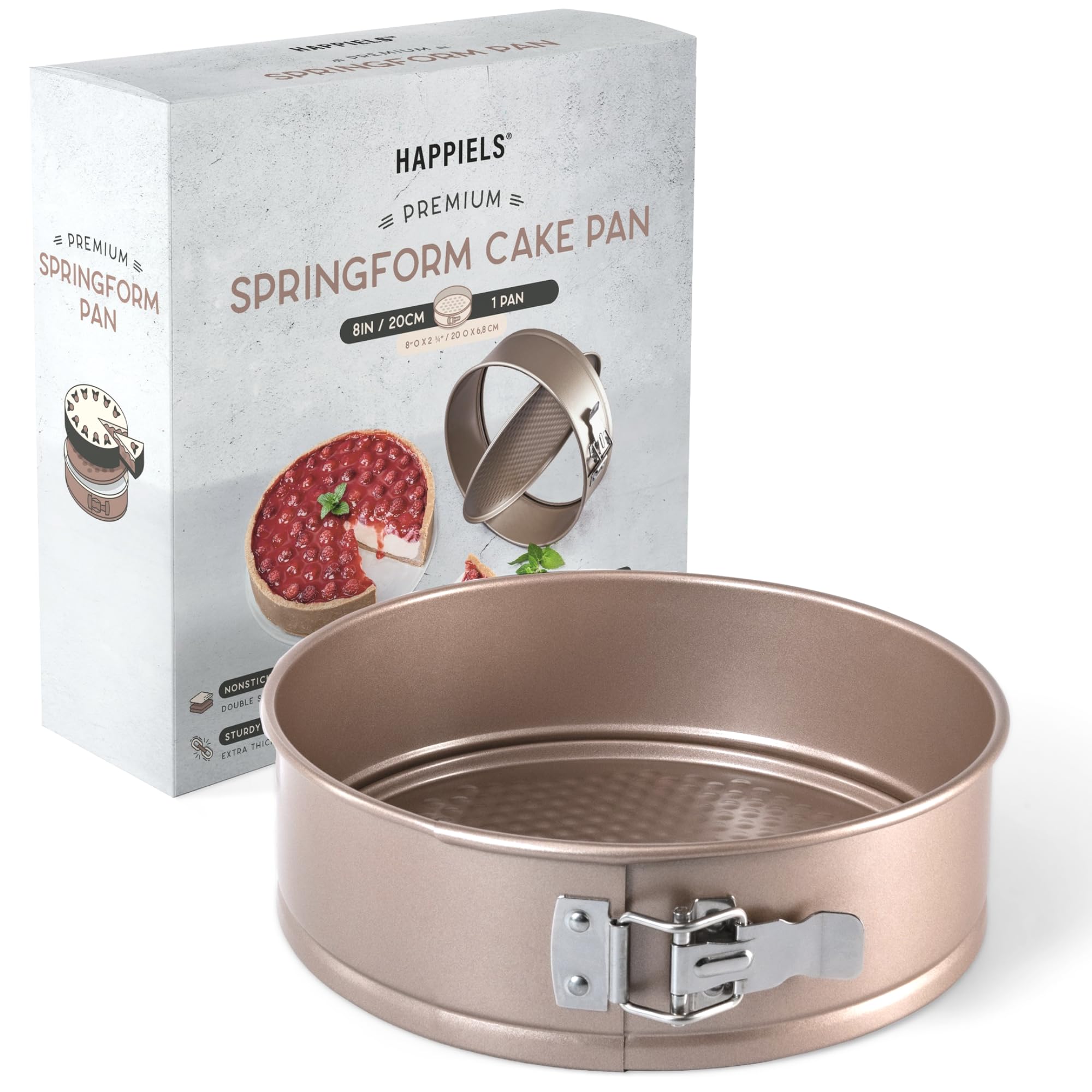 Happiels Non Toxic Nonstick 8 Inch Springform Pan | 8'' Cheesecake Mold | 8In Leakproof Spring-Form Round Cake Pans | Nontoxic N