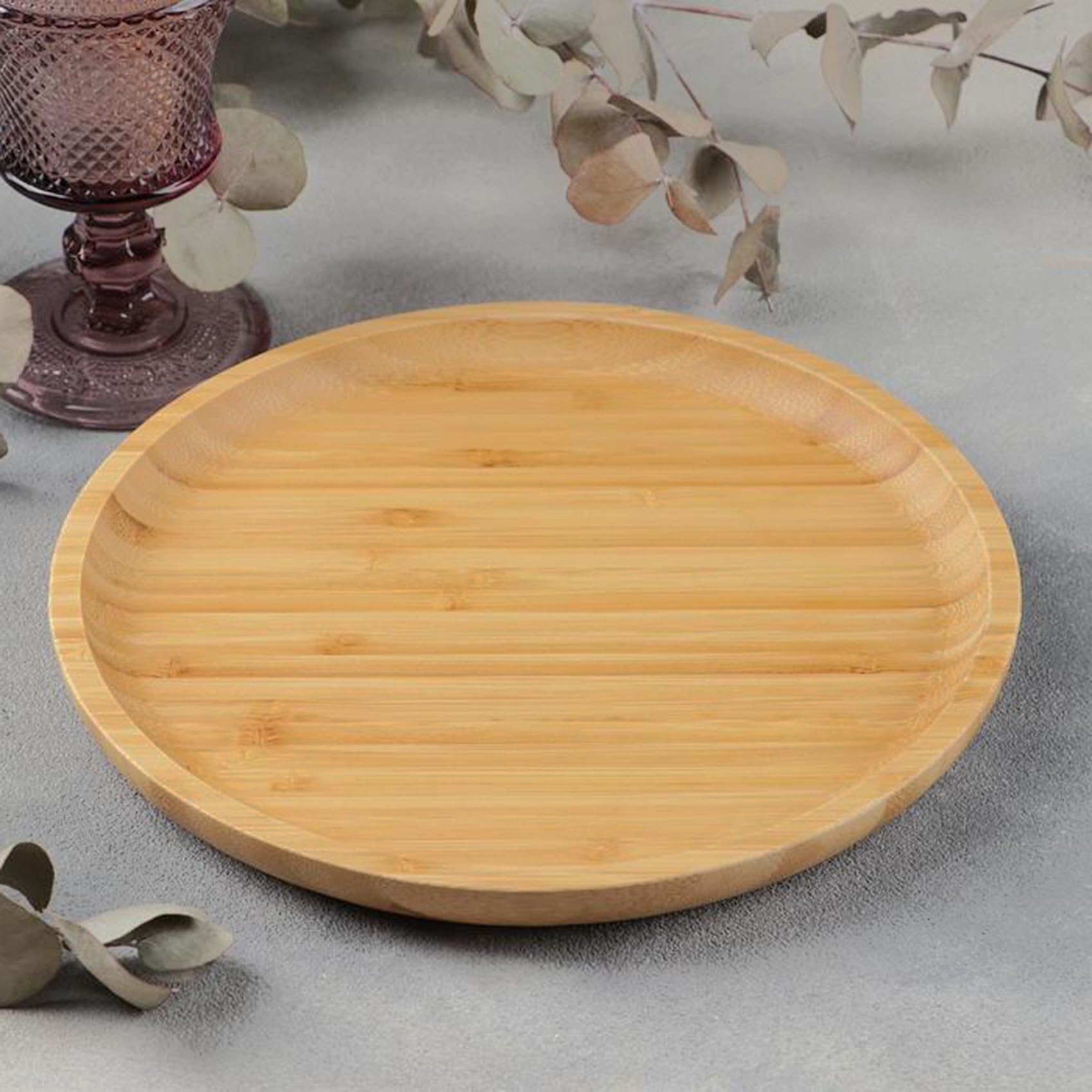 Joikit 5 Pack 12 Inch Bamboo Round Platter, Fine Polished Round Wood Plates Bamboo Serving Tray For Holding Fruit, Bread, Cheese