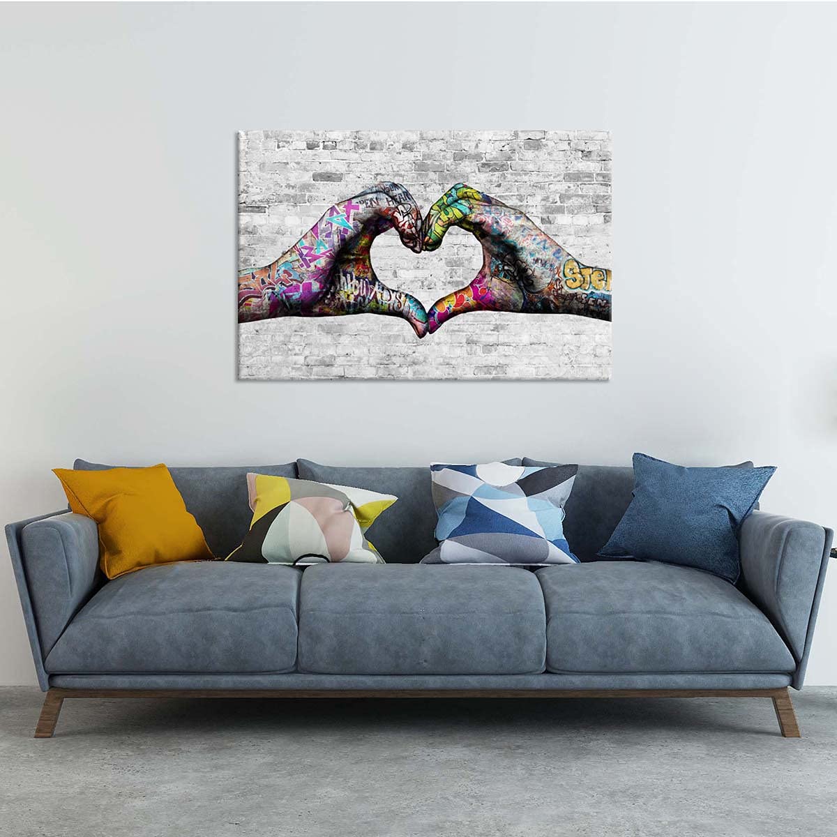 Zlove Love Heart Hands Canvas Wall Art Graffiti Painting Prints Romantic Pictures Artwork For Couple Bedroom 24X36Inch