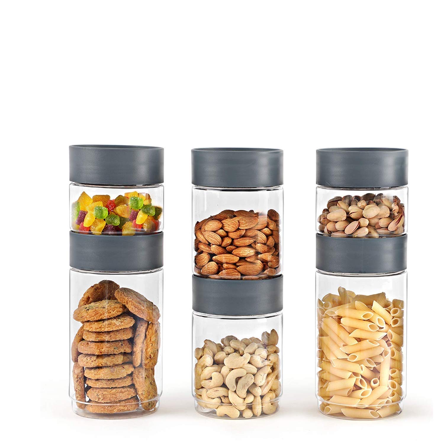 Cello Modustack Pet Plastic Container, Grey -Set Of 6