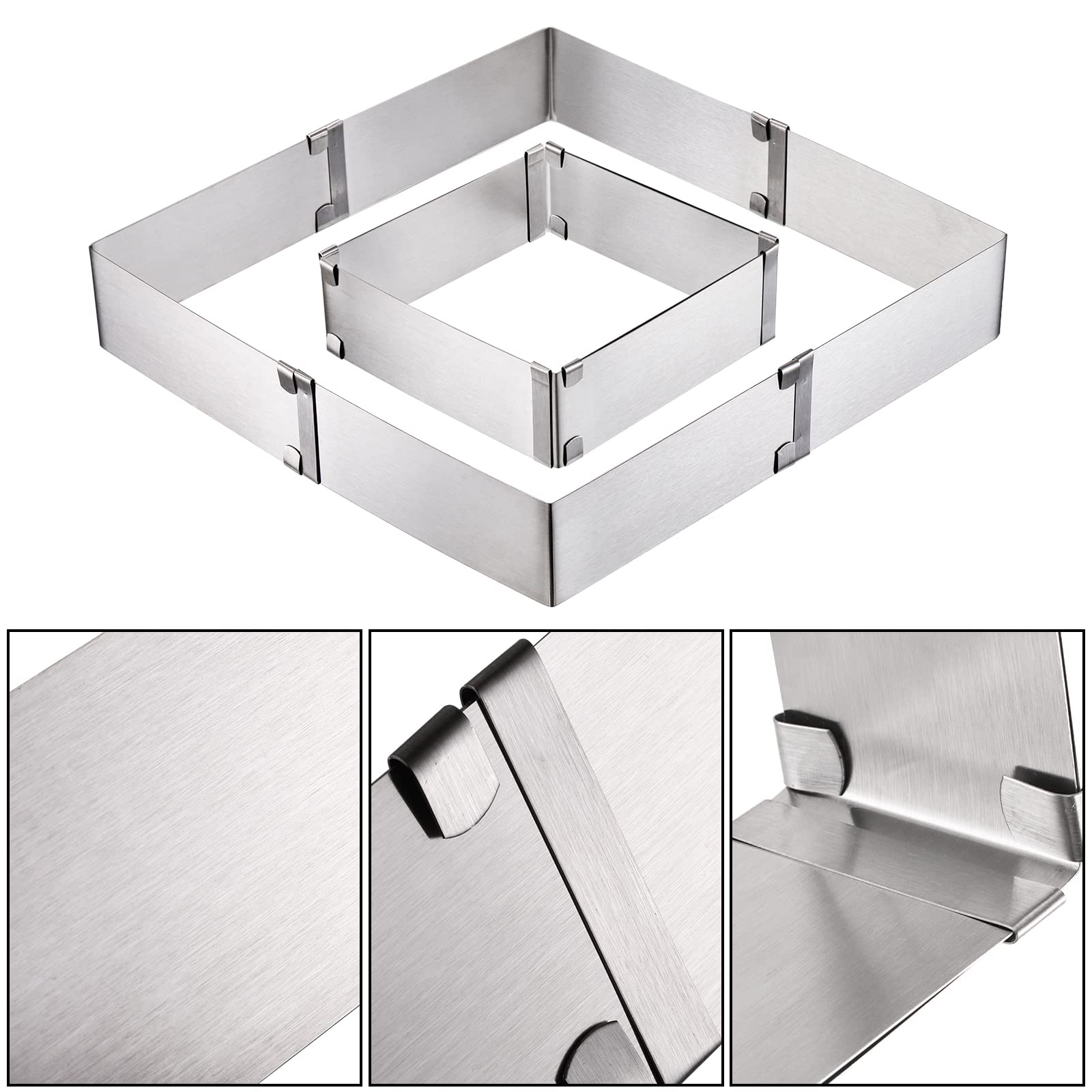 Youeon 4 Pack Square Cake Molds Ring Adjustable From 6'' To 11'', Stainless Steel Mousse Cake Ring, Baking Molds, Pastry Making
