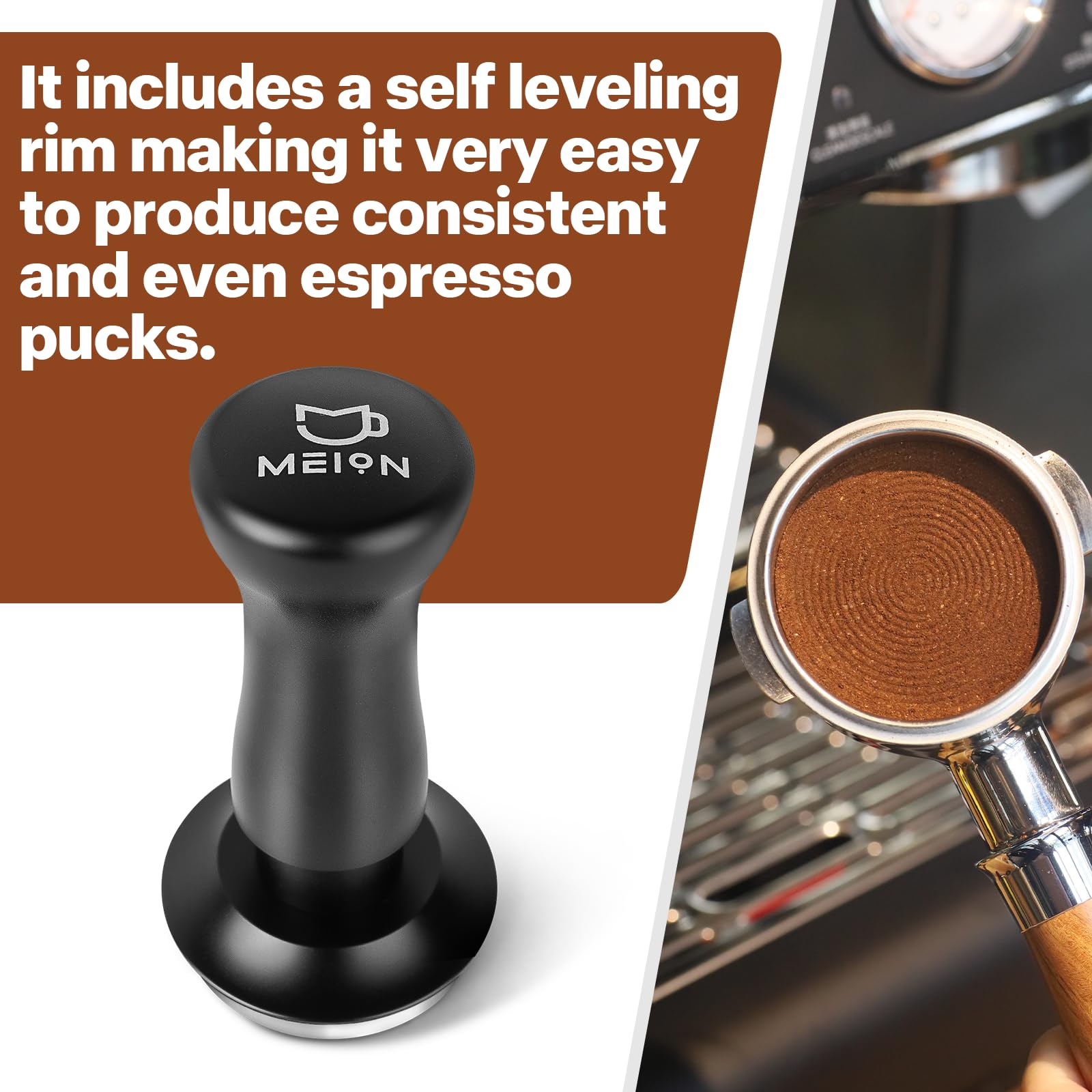 Meion Espresso Tamper 53.3Mm Coffee Tamper, Calibrated Dual Spring Loaded Barista Tamper With Stainless Steel Base, Comes With A