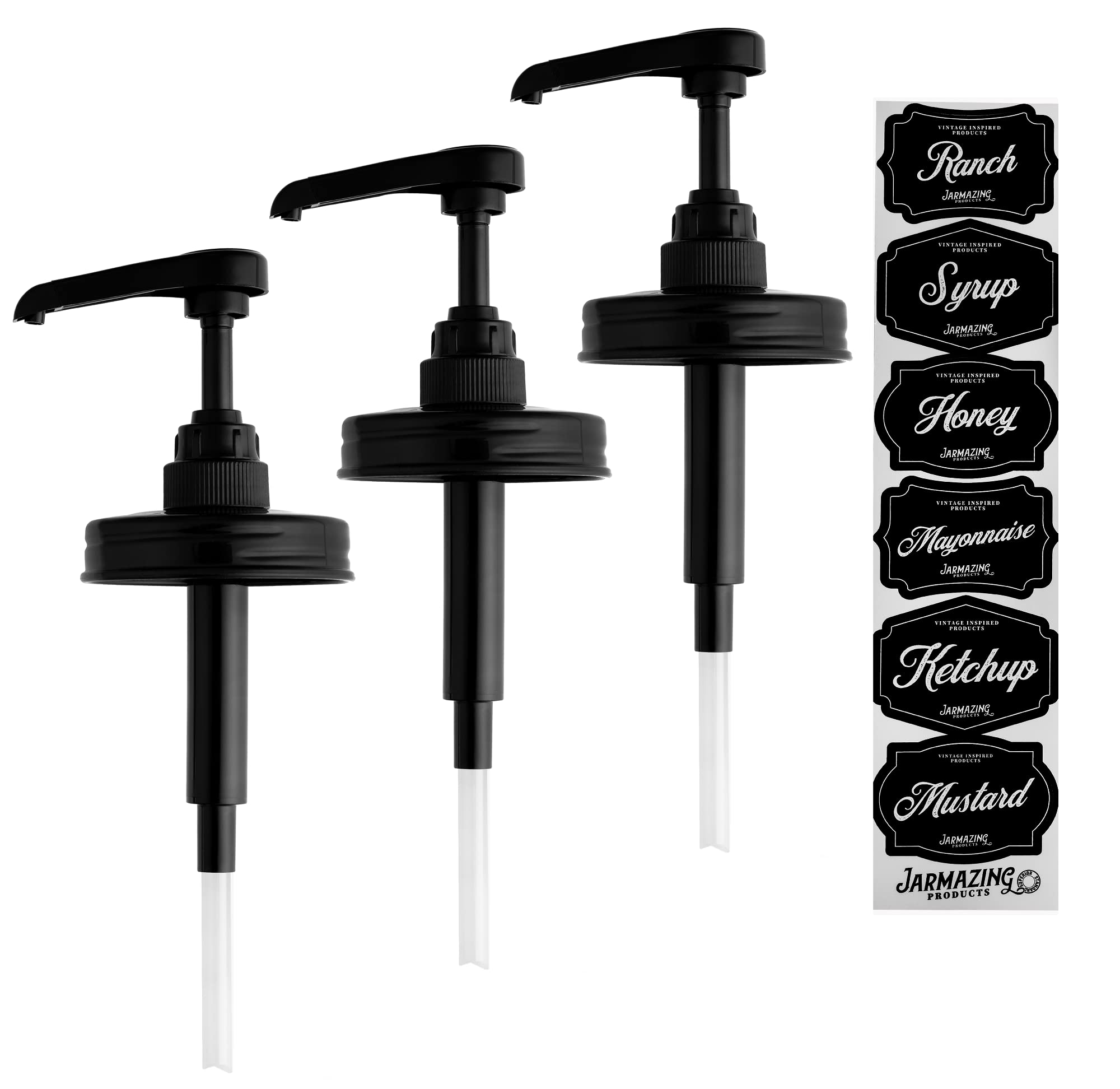 Jarmazing Products Mason Jar Syrup Dispenser Lids - Rust-Proof, Leak-Proof, Food Grade Pumps for Coffee Syrups, Honey, Condiment