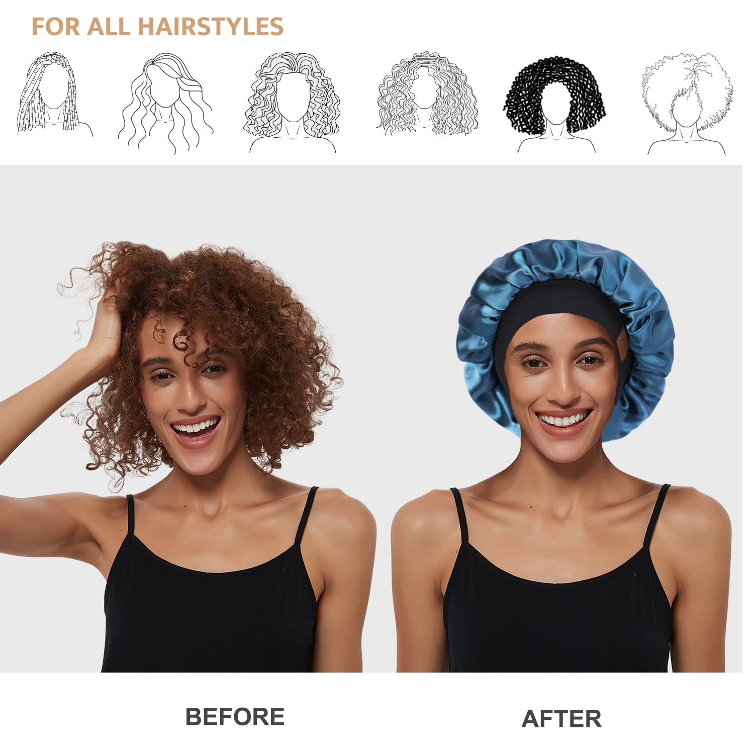 Hat Hut Satin Bonnet Silk Bonnet Sleep Cap For Women Hair Bonnet For Curly Natural Hair Sleeping Adjustable Wide Band Double Lay