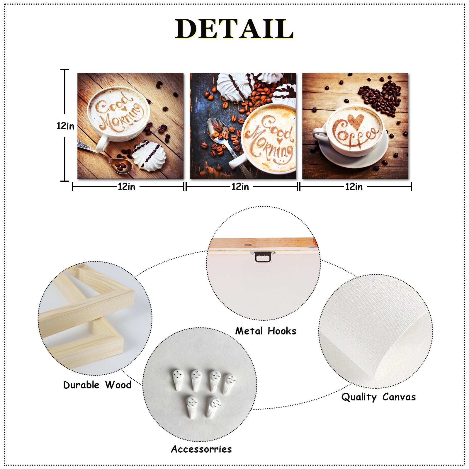 Ilooklike 3 Panels Kitchen Canvas Wall Art Coffee Beans Picture Prints Coffee Cup On Vintage Wooden Table Painting Cappuccino Po