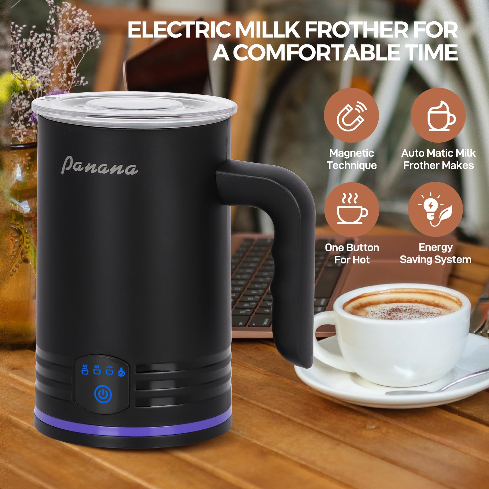 Electric Milk Frother, 4 In 1 Milk Steamer, 14.5Oz/430Ml Automatic Warm And Cold Foam Maker For Coffee,Latte, Cappuccino, Macchi