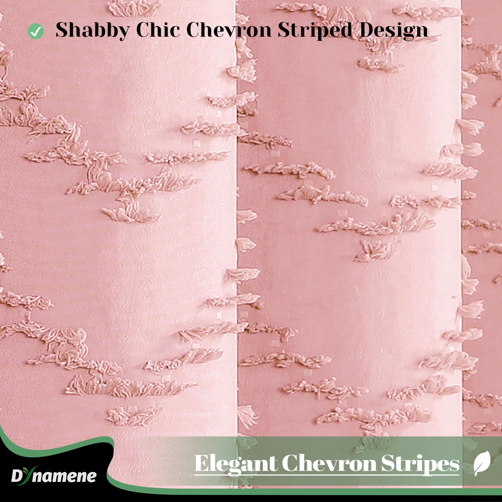 Dynamene Boho Farmhouse Shower Curtain, Pink Fabric Tufted Chevron Striped Textured Tassel Shower Curtains For Bathroom, Water R