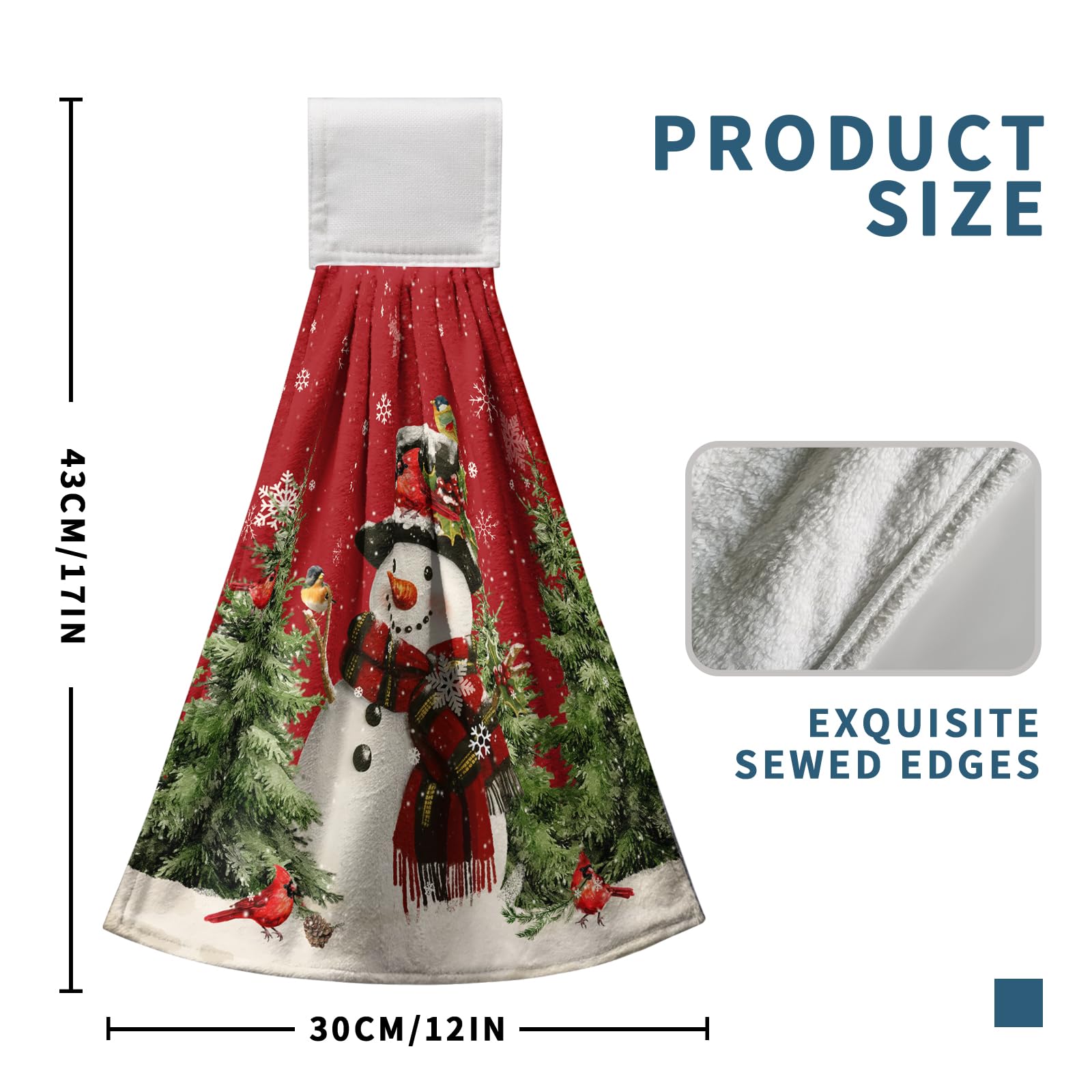 Winter Snowman Red Hanging Kitchen Towels Set Of 2 Christmas Snow Snowman Pine Tree Bird Hand Towel With Hanging Loop Xmas Farmh